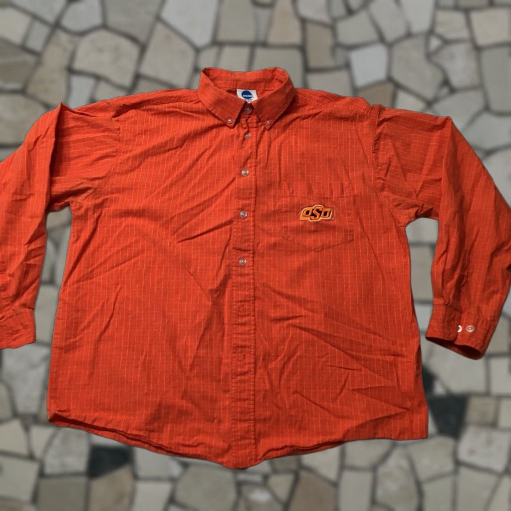 NCAA ncaa Shirt Mens Orange long Sleeve OSU Oklahoma State stripe check logo patch Size US L / EU 52-54 / 3 - 1 Thumbnail