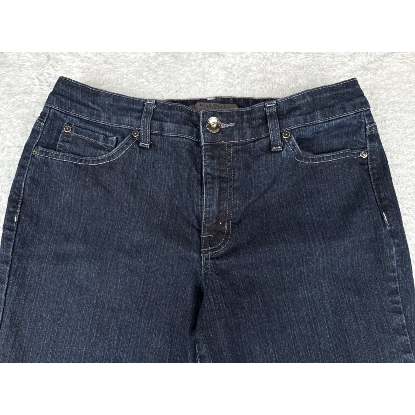 Nine West Nine West Pants Women 10 Blue Denim Jeans Bootcut Cotton Dark Embellished 31x31 Size 32" / US 10 / IT 46 - 4 Thumbnail