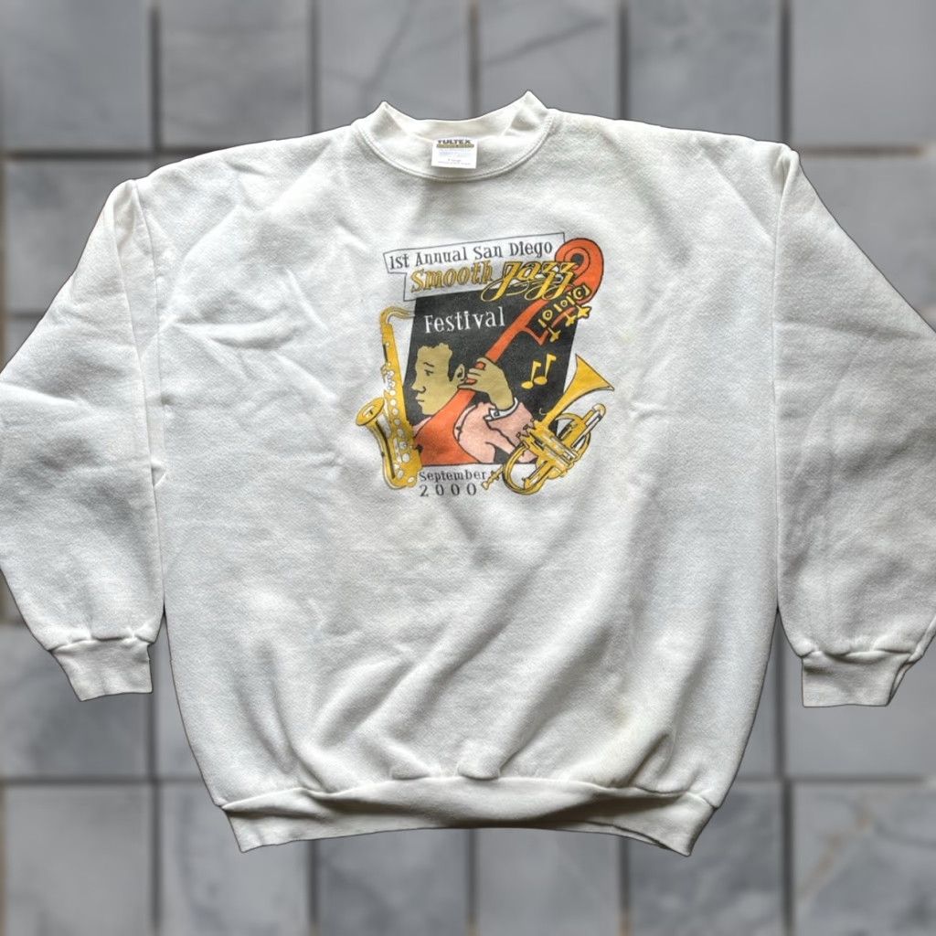 Tultex VINTAGE Tultex Men's Sweatshirt White San Diego Jazz Fest XL PILLING Crew Y2K Size US XL / EU 56 / 4 - 1 Thumbnail