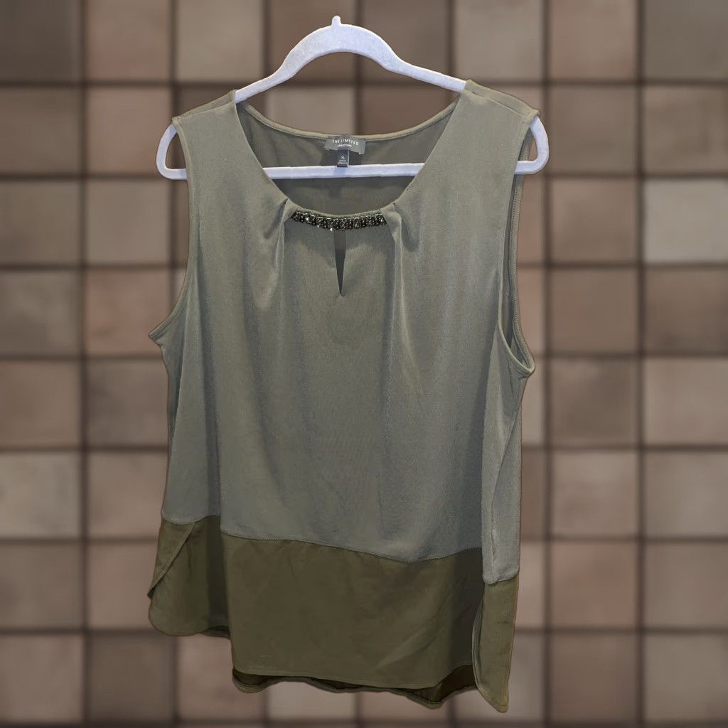 Vintage The Limited Collection Blouse Womens XL Olive Green Tank Sleeveless Crew Neck Rhinestone Band Casual Workwear Party Womens Size XL / US 12-14 / IT 48-50 - 1 Thumbnail