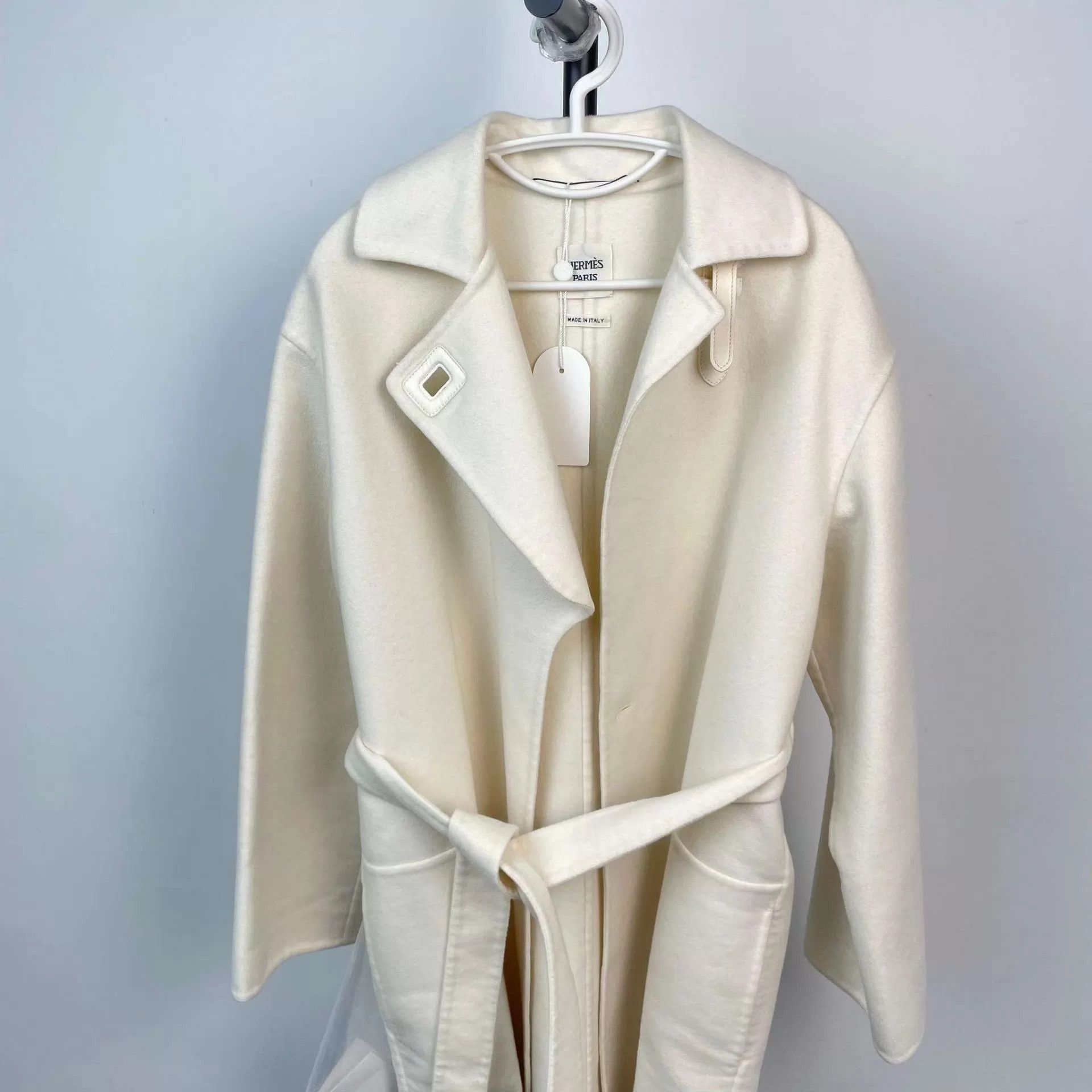Hermes Hermès Wool Overcoat White Belt Size S / US 4 / IT 40 - 3 Thumbnail