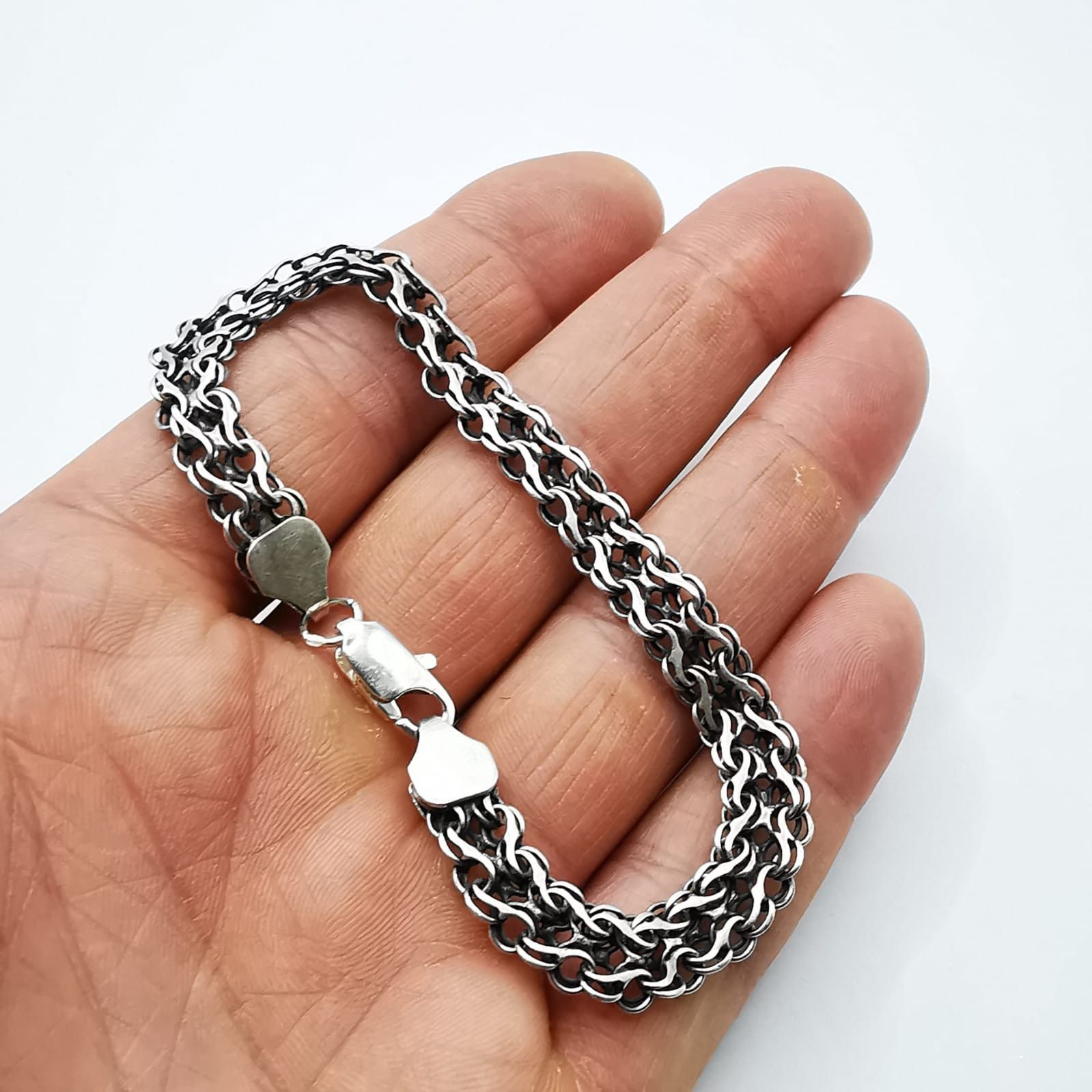 Sterling Silver Vintage Men's Bracelet Jewelry, 925 Sterling Silver 13,34g Size ONE SIZE - 6 Thumbnail