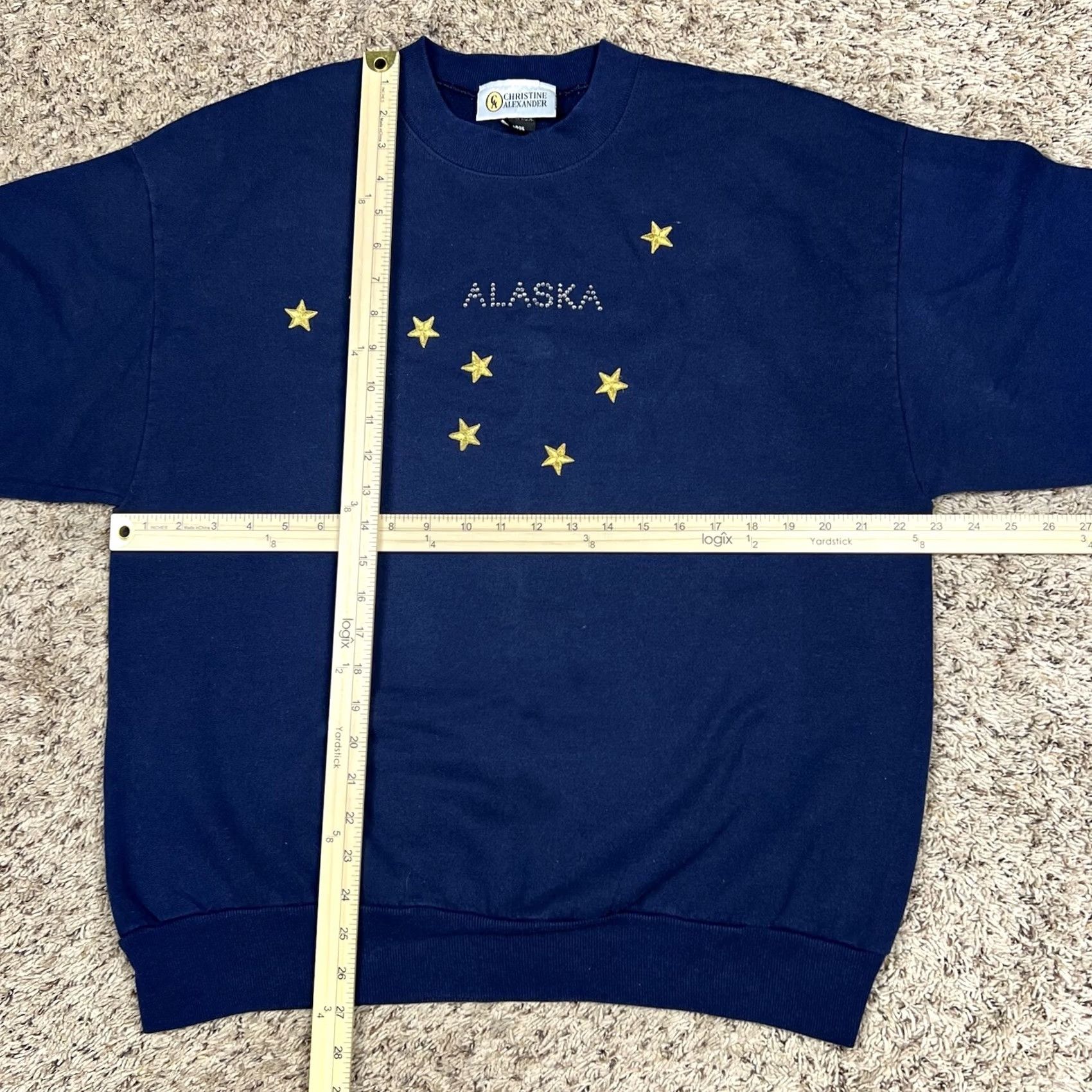 Vintage VINTAGE Alaska Blue Crewneck Sweatshirt Large 50/50 90s Stars USA Christine Alexander Unisex Adults Mens Womens Size US L / EU 52-54 / 3 - 7 Thumbnail