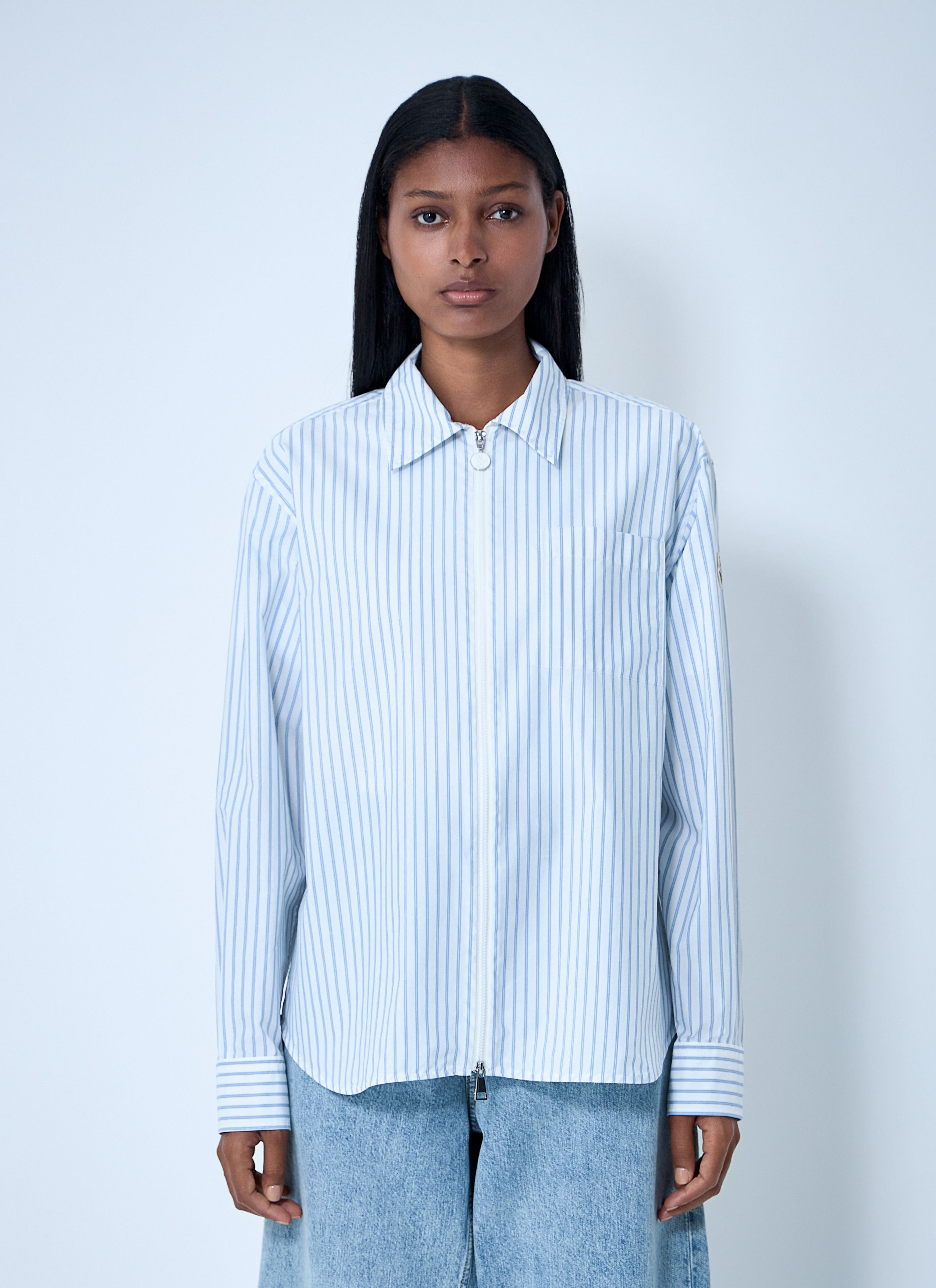 Moncler Striped Shirt With Logo Patch Size L / US 10 / IT 46 - 1 Thumbnail
