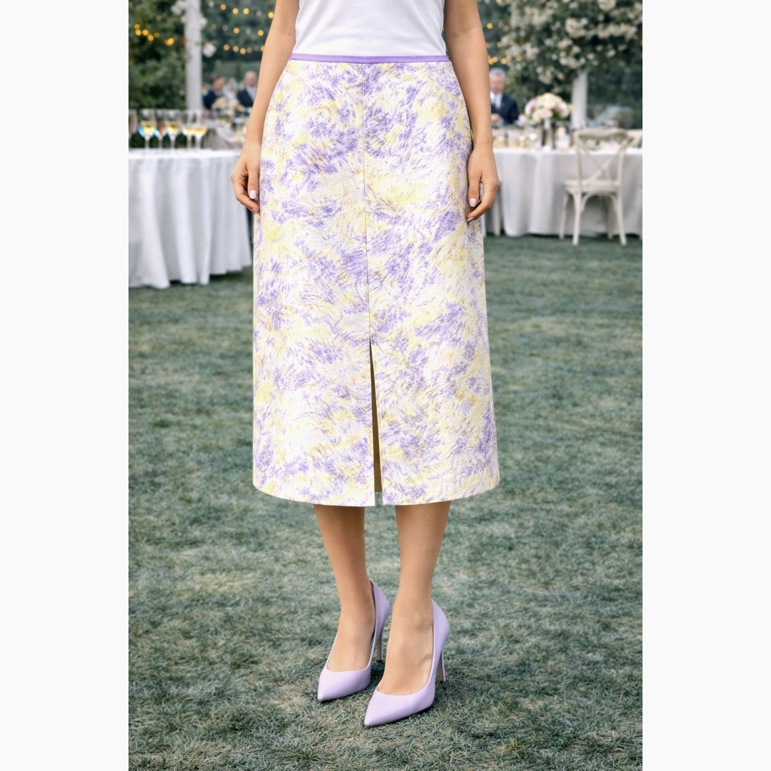 Other BCBGMaxazria Watercolor‎ Wool/Silk Skirt Lavender/Cream10 Size 32" / US 10 / IT 46 - 2 Thumbnail
