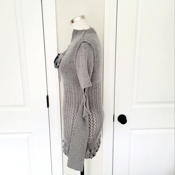 TWINSET Simona Barbieri Open-Knit Ruffle Hem Tie-Neck Sweater Gift Size S / US 4 / IT 40 - 3 Thumbnail