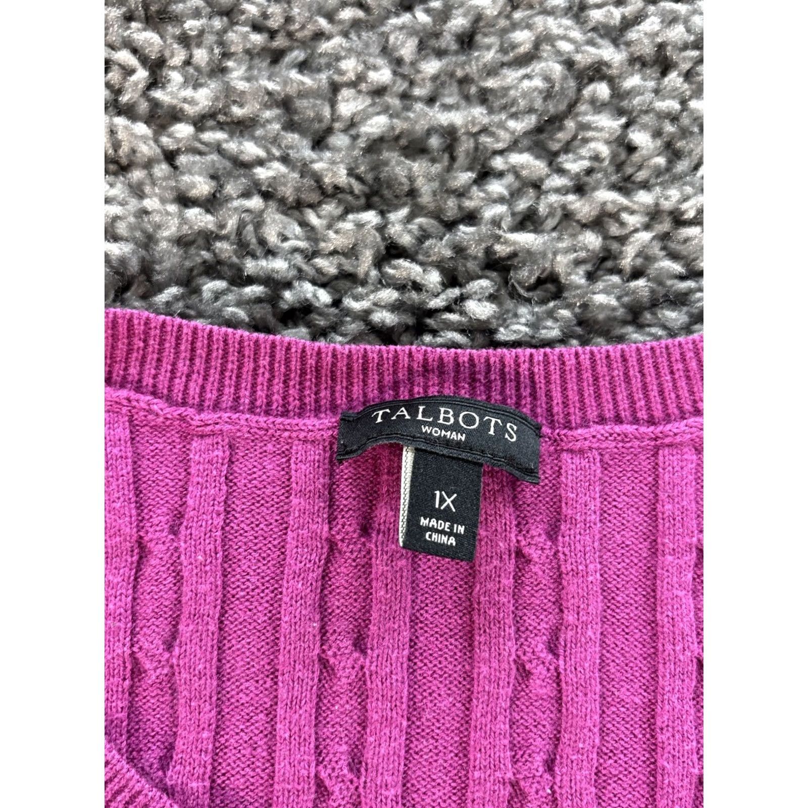 Talbots Talbots Sweater Womens 1x Purple Knit Pullover Long Sleeve Chunky Cotton Size XL / US 12-14 / IT 48-50 - 4 Thumbnail