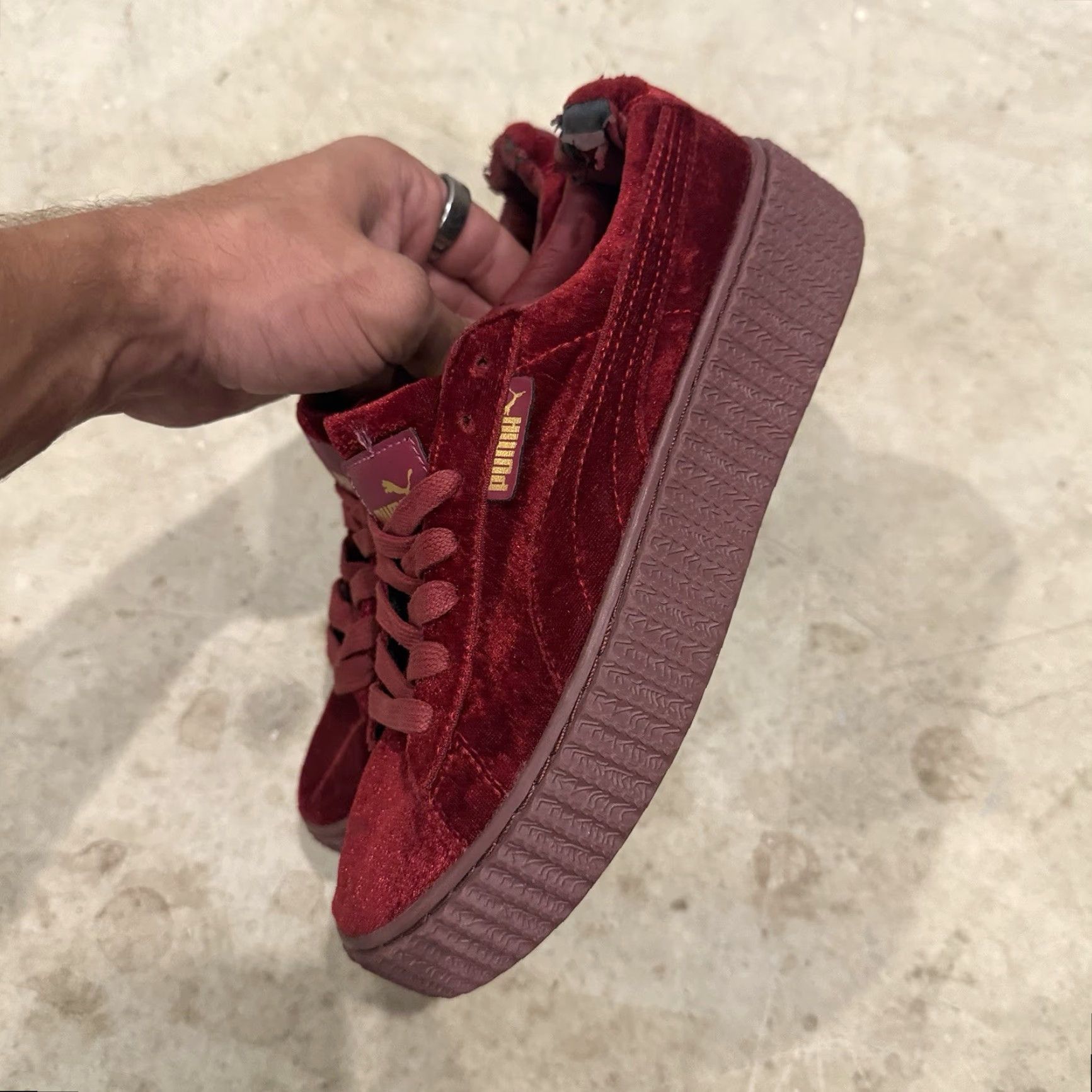 Puma VINTAGE PUMA Fenty by Rihanna Suede Platform Sneakers Creepers Burgundy Red Womens 6.5 US Size US 4 / IT 34 - 5 Thumbnail