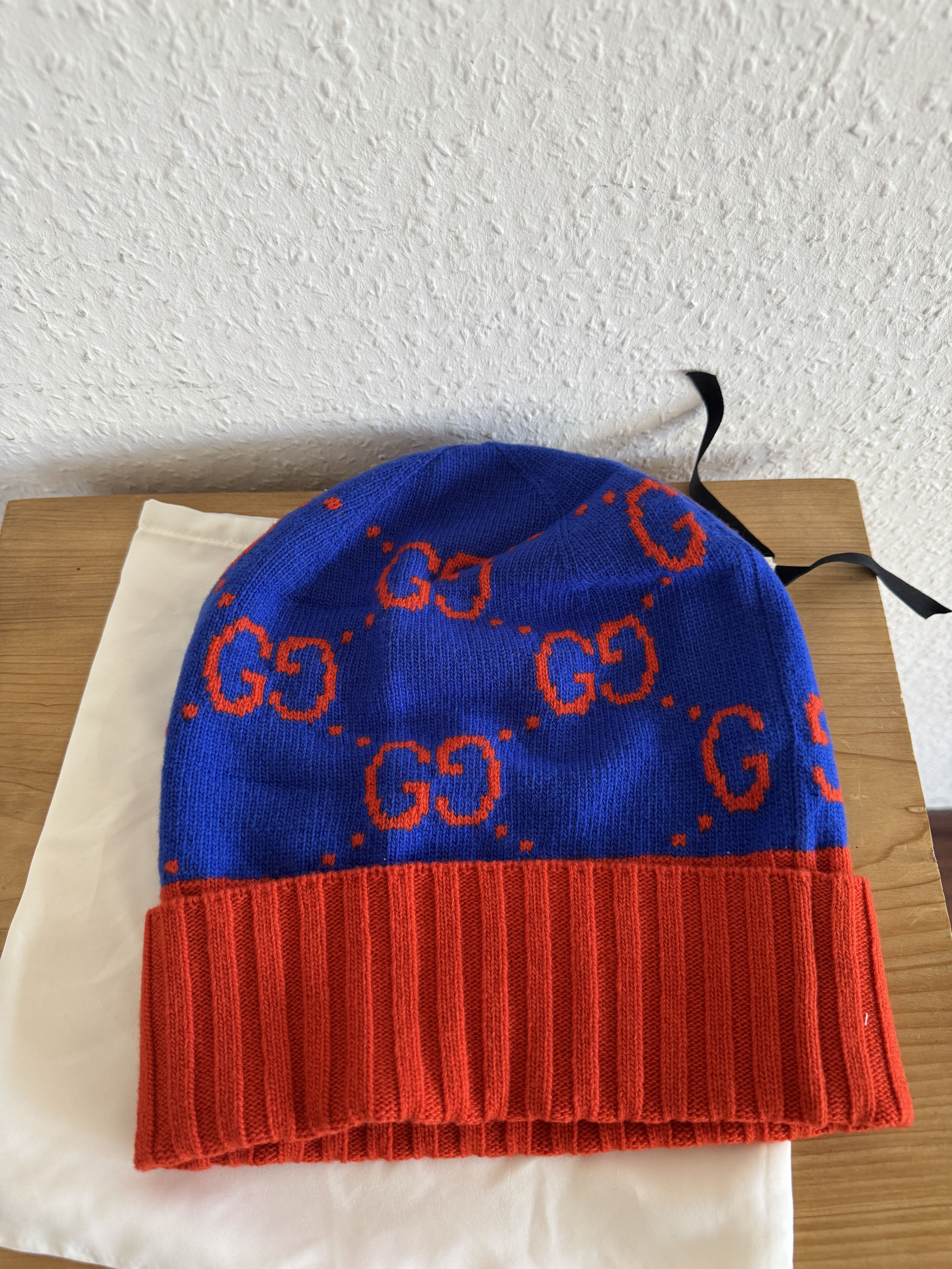 Gucci GUCCI Orange/Blue Wool GG Beanie Size ONE SIZE - 3 Thumbnail