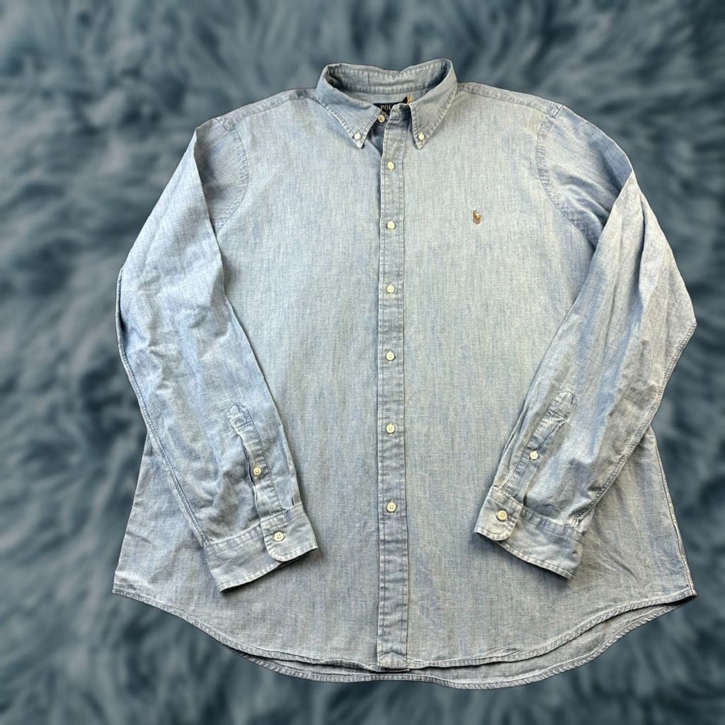 Polo Ralph Lauren VINTAGE Polo Ralph Lauren Shirt Mens 2XL Blue Chambray Button-Up Cotton Size US XXL / EU 58 / 5 - 1 Thumbnail