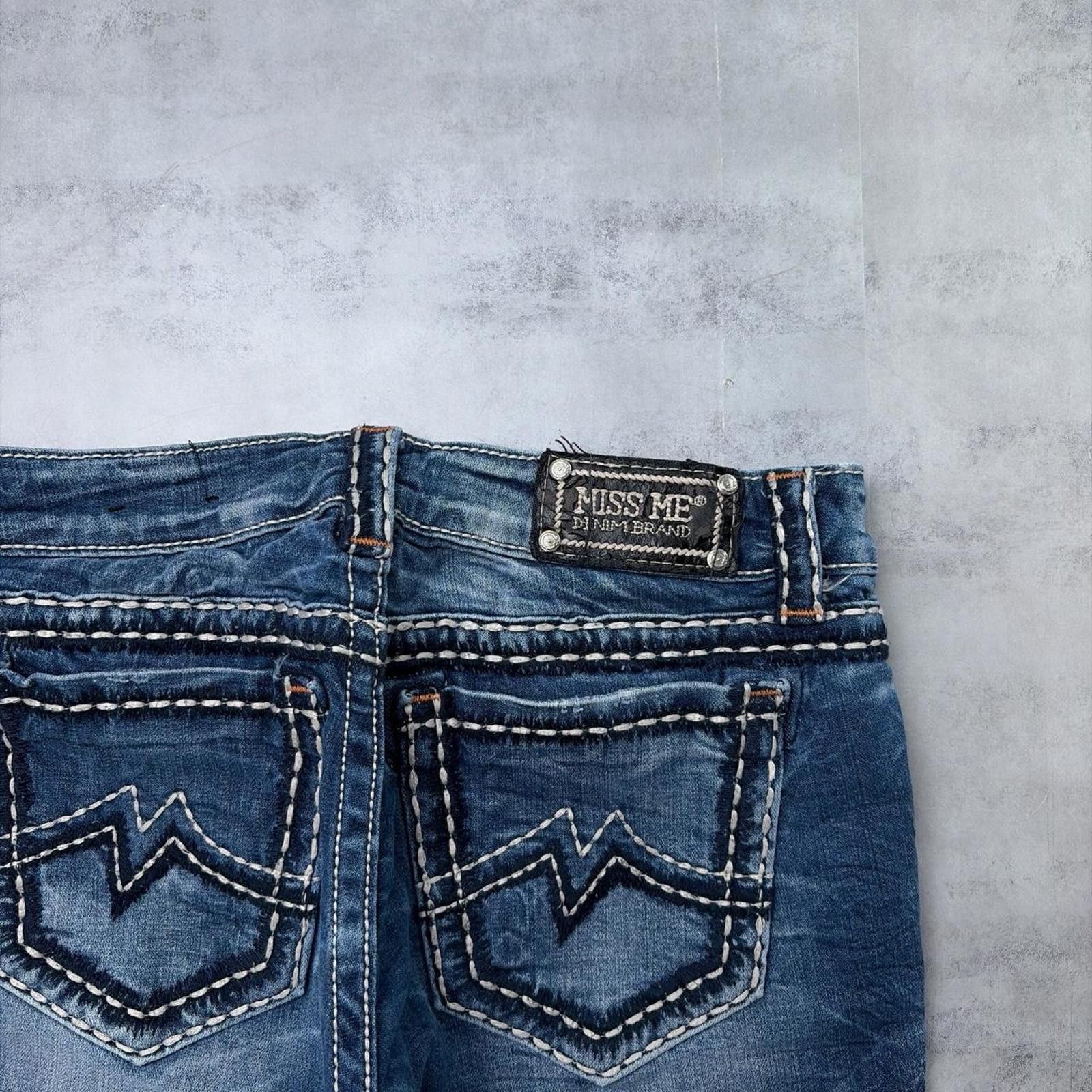 Other Y2K Blue Miss Me Grunge Stitched Denim Mini Shorts Size 30" / US 8 / IT 44 - 4 Thumbnail