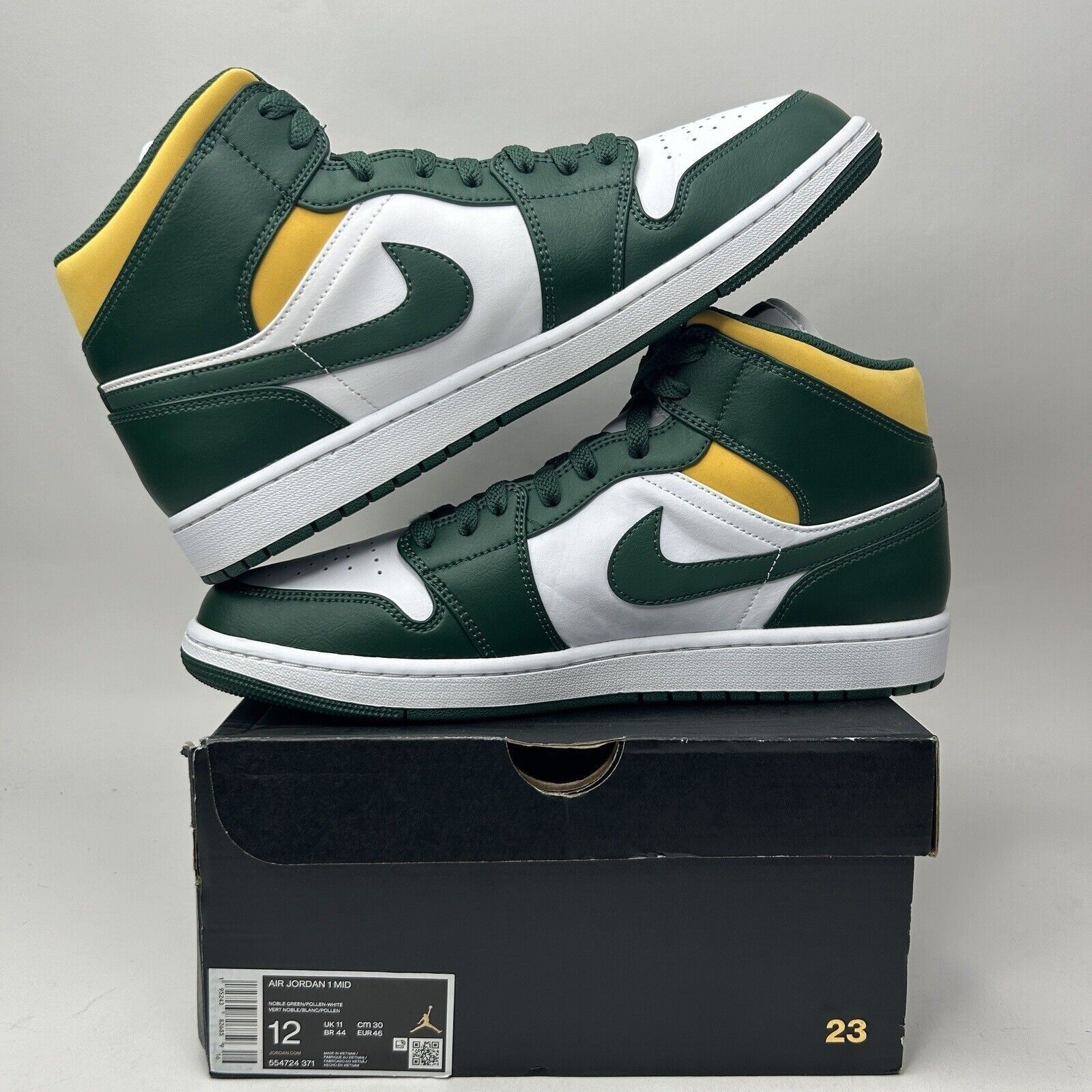 Jordan Brand Nike Air Jordan 1 Retro Mid “Sonics/Green Yellow White” Size US 12 / EU 45 - 3 Thumbnail