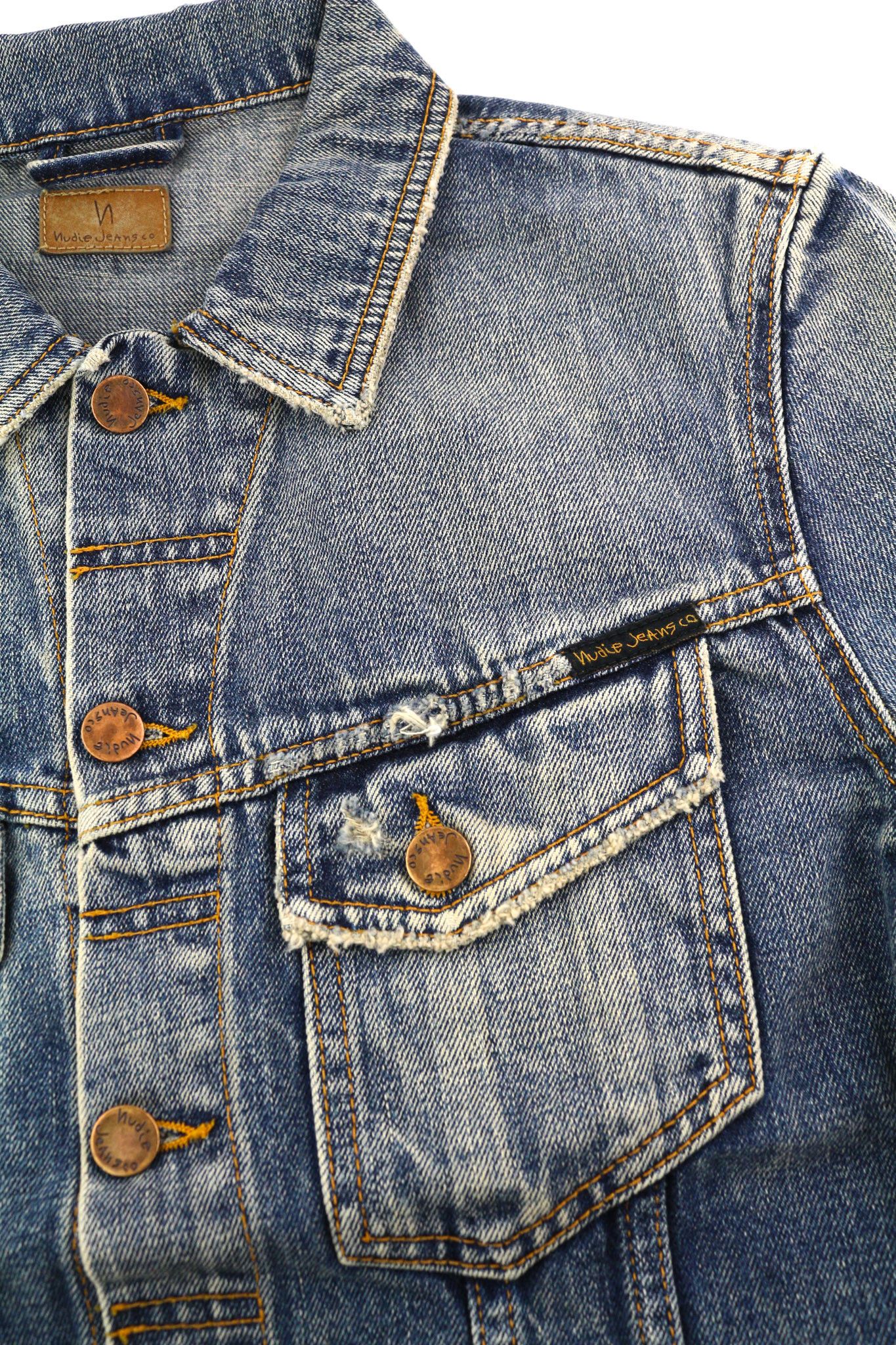 Nudie Jeans BILLY S Shimmering Indigo Washed Ripped Polo Jacket 82487 Size US S / EU 44-46 / 1 - 5 Thumbnail