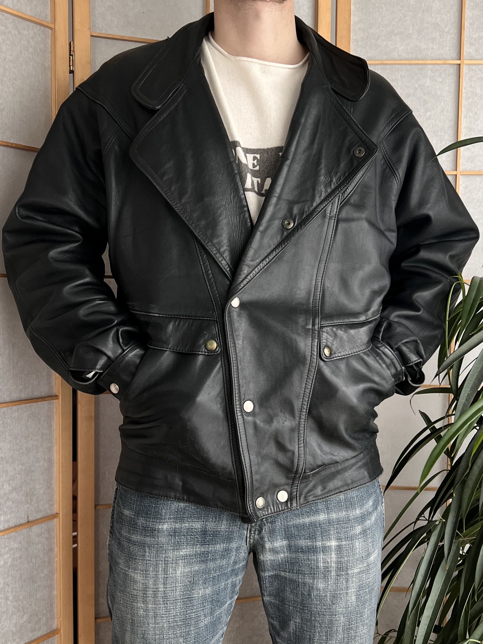 Hysteric Glamour Rare Asymmetric rick owens type leather bomber racing jacket Size US L / EU 52-54 / 3 - 13 Thumbnail