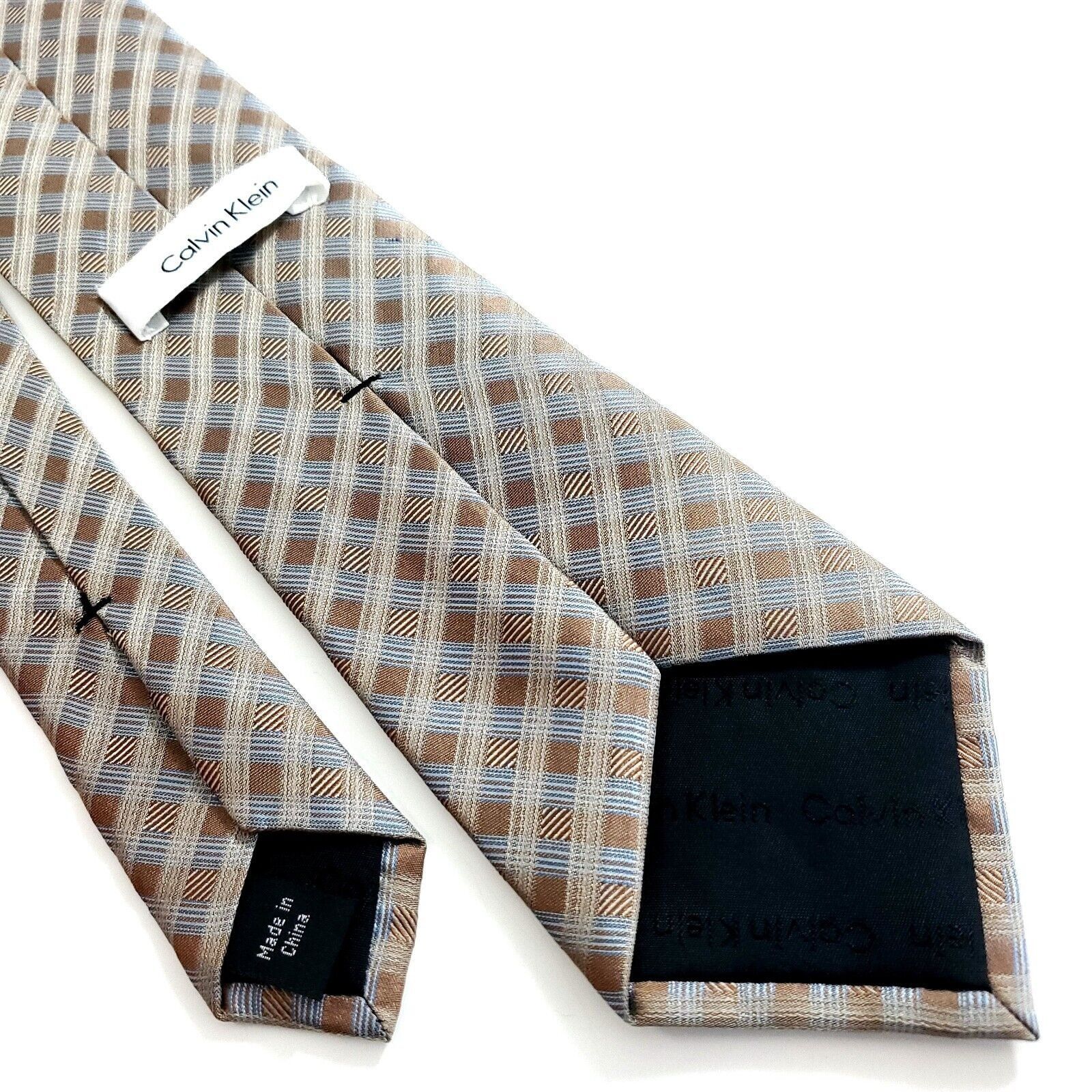 Calvin Klein Calvin Klein Brown Blue Plaid Woven Silk Tie Size ONE SIZE - 5 Thumbnail