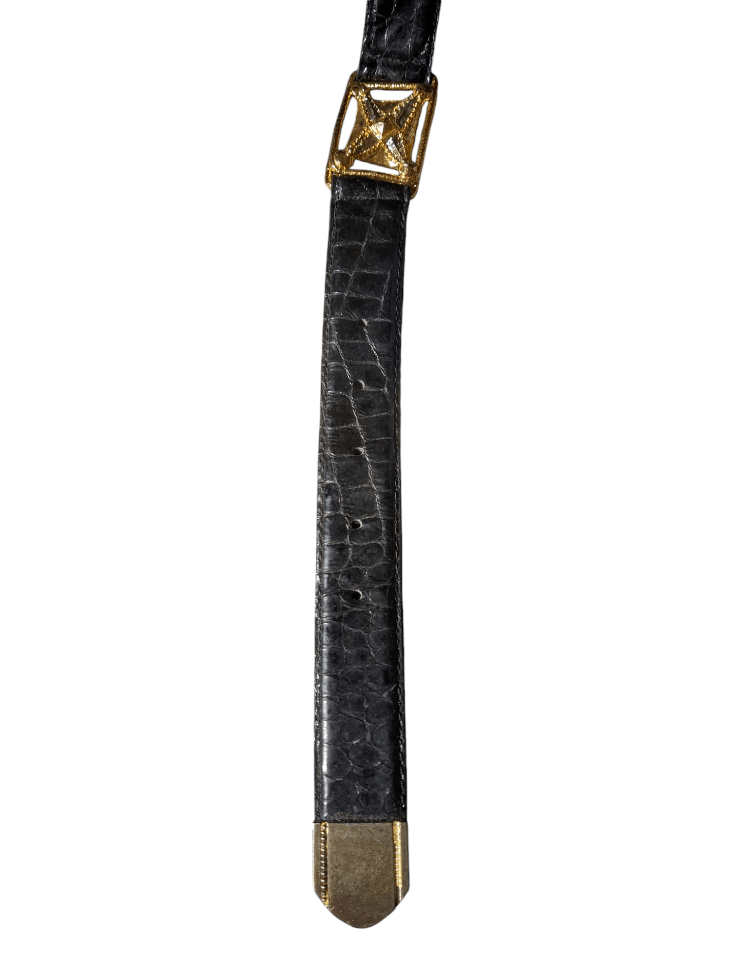 Designer × Japanese Brand Black leather belt with a crocodile print gold-tone buckle Size ONE SIZE - 4 Thumbnail