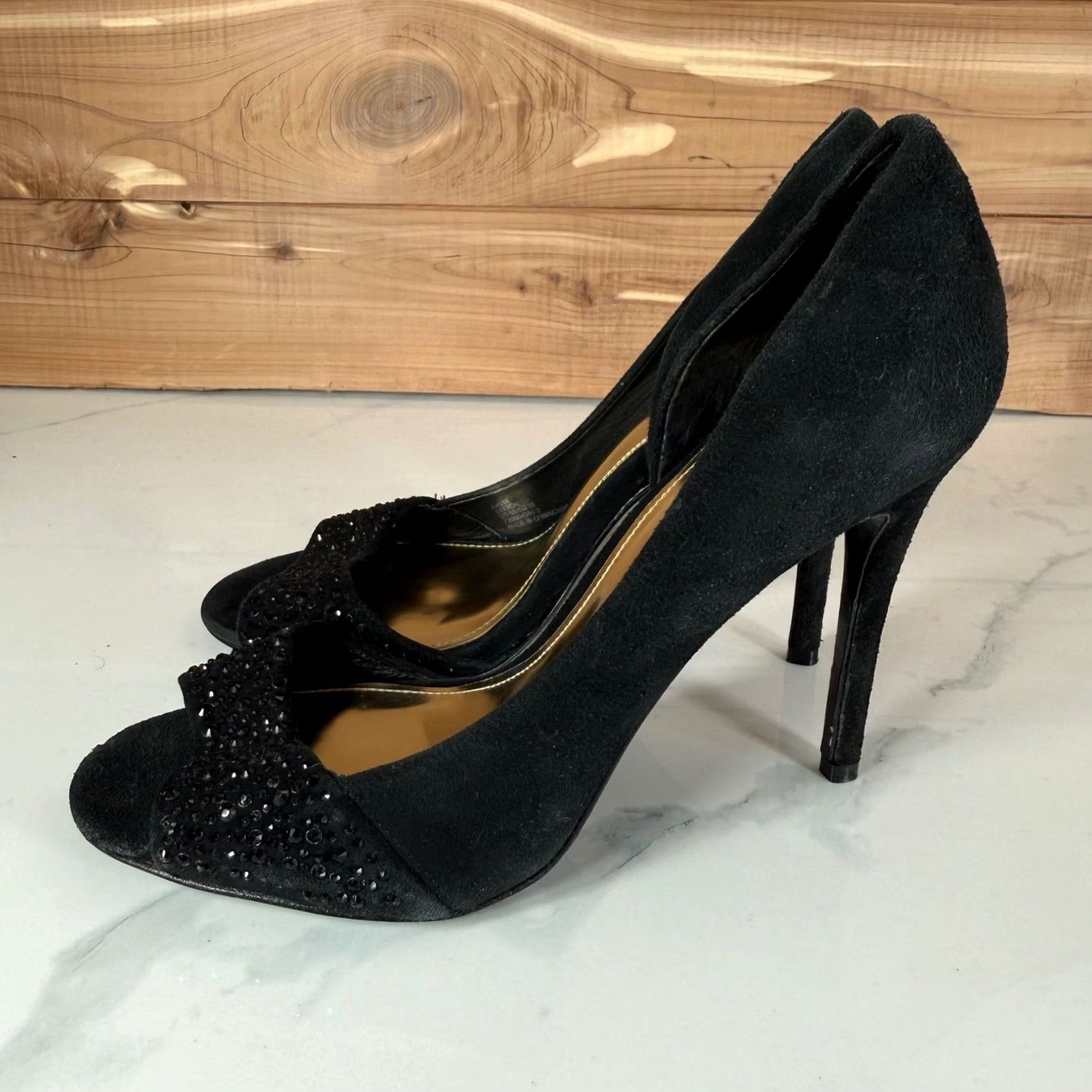 Coach VINTAGE Coach Black Suede Rhinestone Peep Toe Pumps d'Orsay Stiletto Heels Womens 6B Size US 6 / IT 36 - 3 Thumbnail
