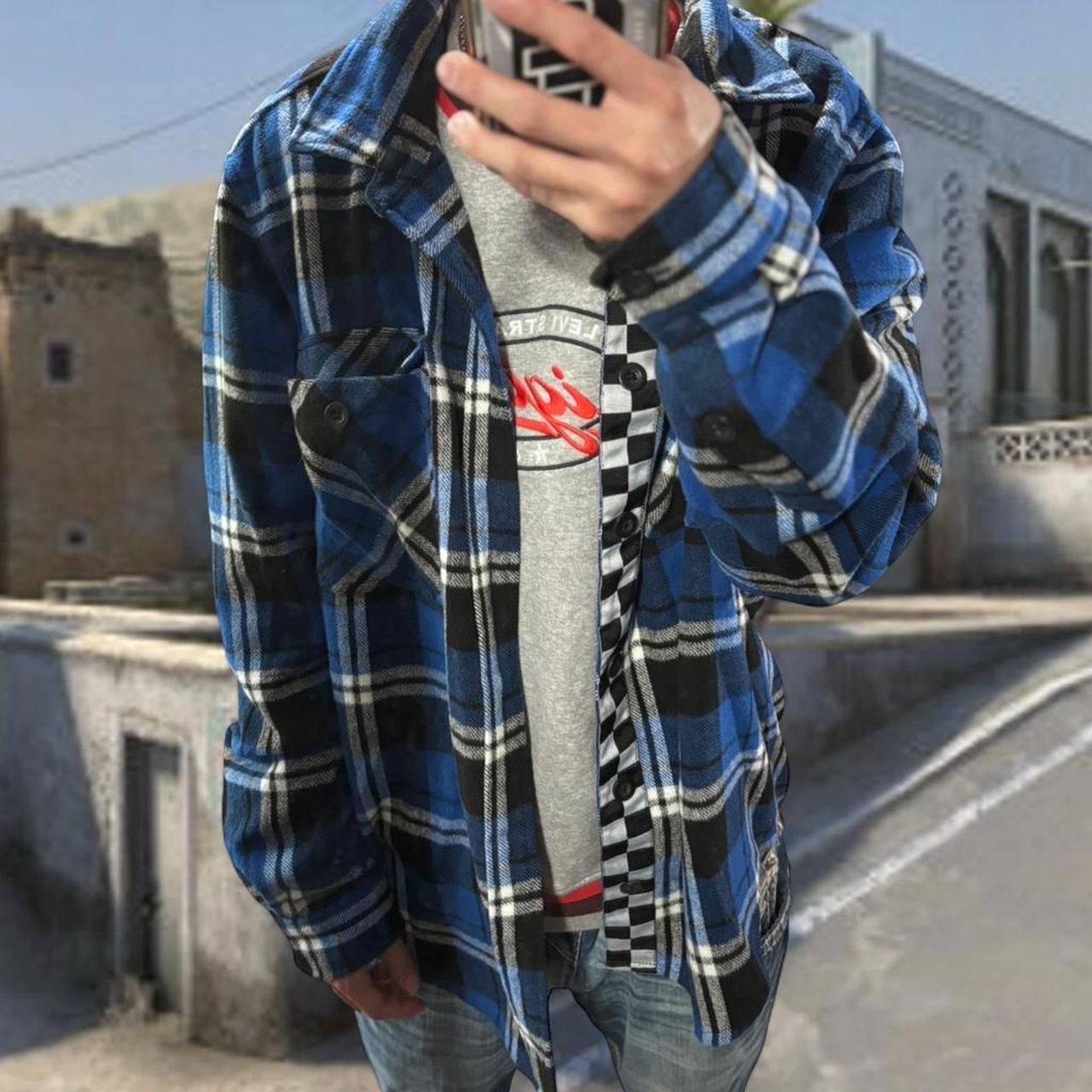 Forever 21 Thick baggy blue and white Flannel Size US L / EU 52-54 / 3 - 1 Thumbnail