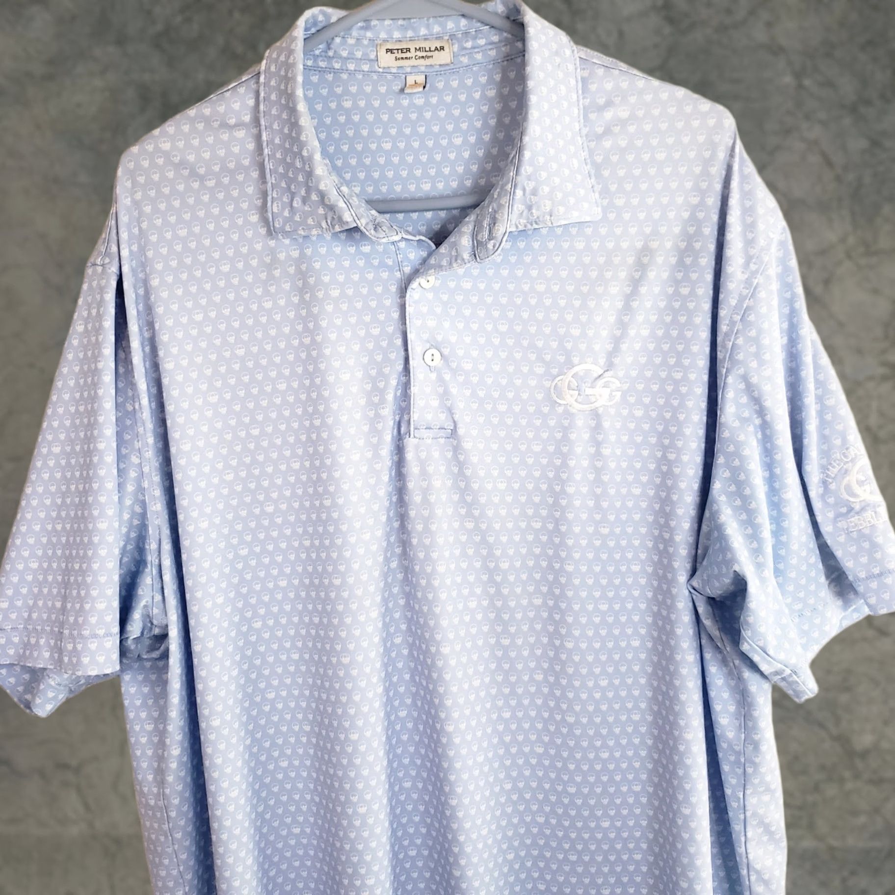 Peter Millar Peter Millar Summer Comfort Polo Mens L Blue Skulls Geometric Breathable Lightweight Stretch Golf Shirt Size US L / EU 52-54 / 3 - 1 Thumbnail