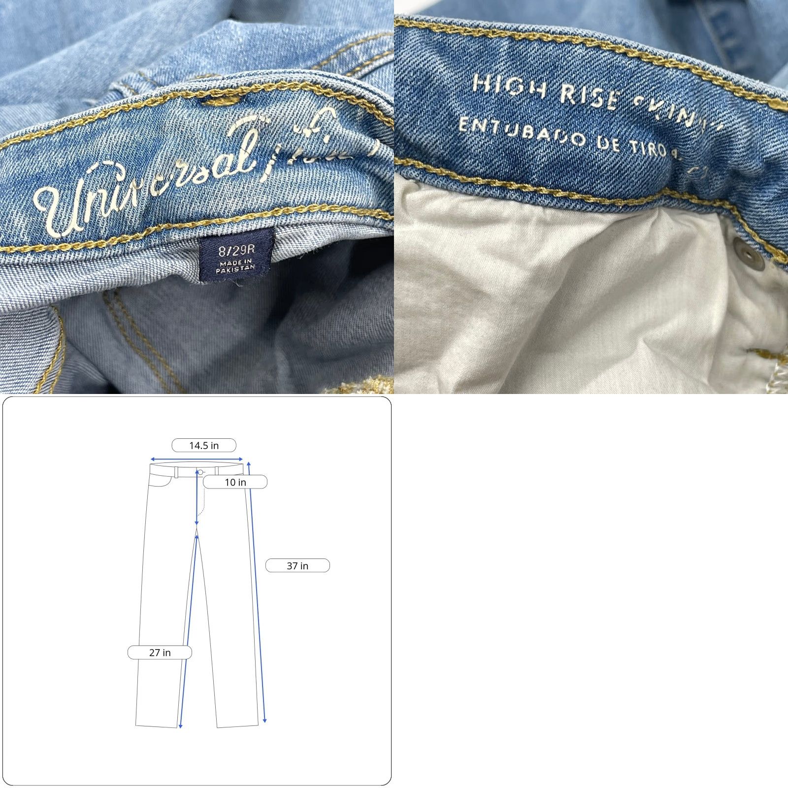 Vintage Universal Thread Jeans Womens Size 8 Blue Stretch Denim High Rise Skinny STAINS Size 29" - 8 Thumbnail