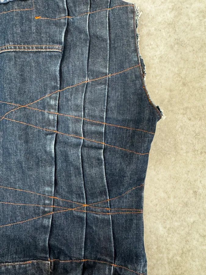 Jean Paul Gaultier 2000s Jean Paul Gaultier Blue Elastic Sleeveless Vest Denim Jacket Size S / US 4 / IT 40 - 10 Thumbnail
