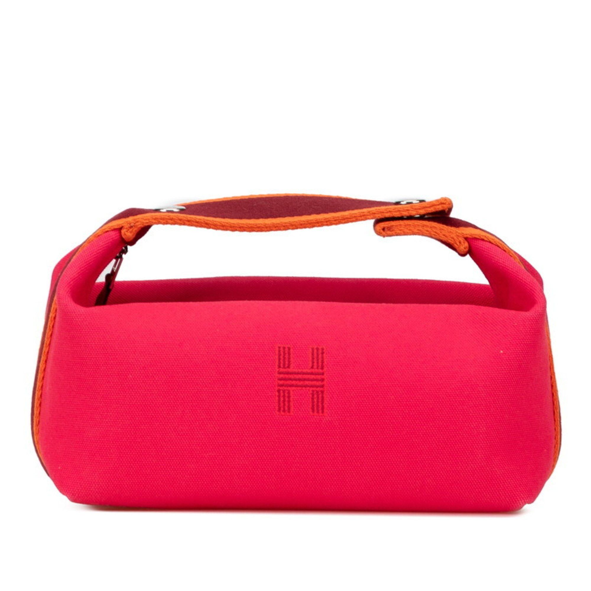Hermès Brides A Black PM Handbag Hibiscus Pink Orange Cotton Women's HERMES