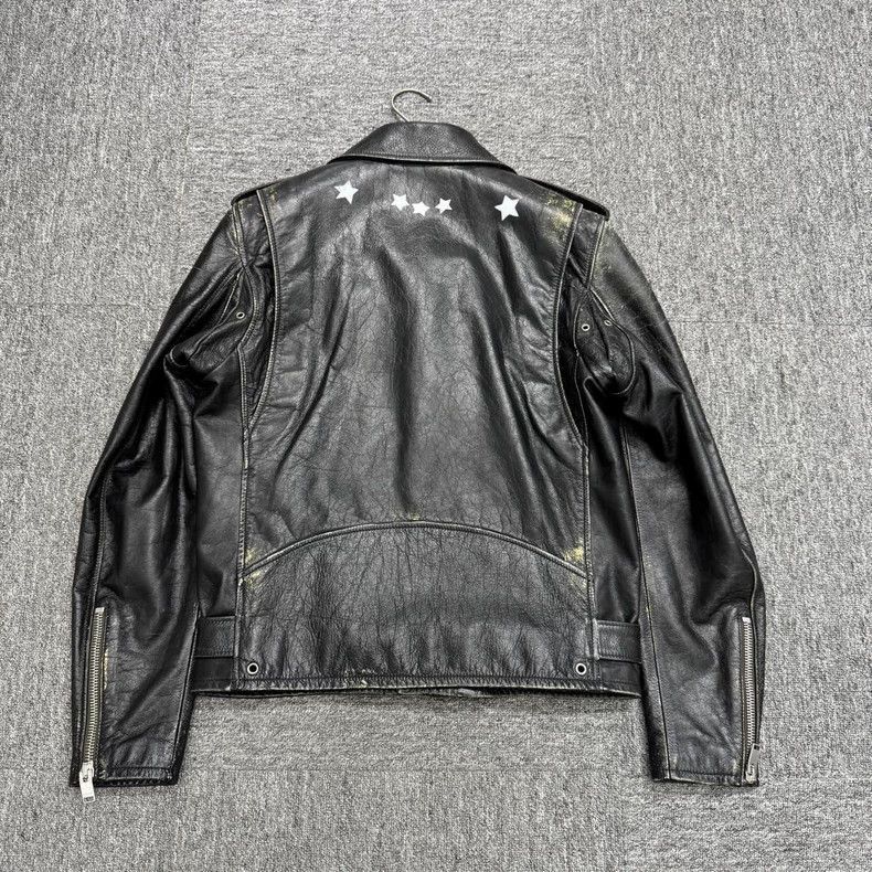 distressed black motorcycle leather jacket Outerwear