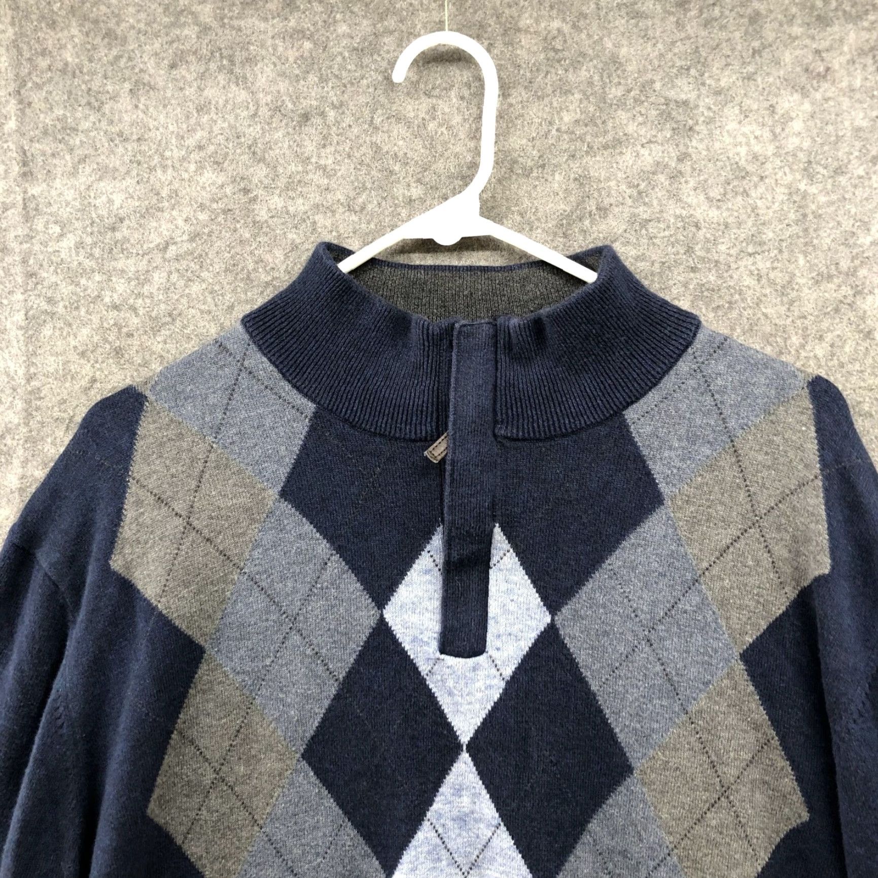 Tasso Elba Tasso Elba 1/4 Zip Argyle Sweater Mens XL Blue Cotton Pullover Mock Neck Long Sleeve Knit Size US XL / EU 56 / 4 - 3 Thumbnail