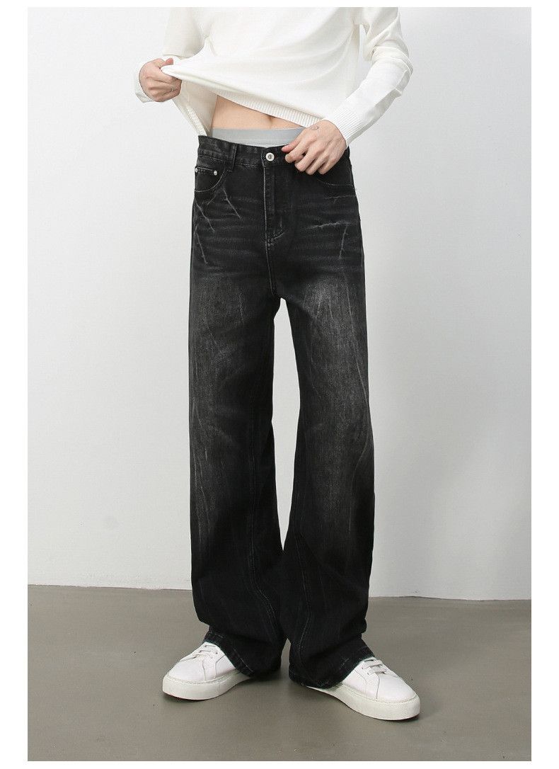 Japanese Brand × Jean Men's retro washed lightning pattern loose straight jeans Size US 32 / EU 48 - 2 Thumbnail