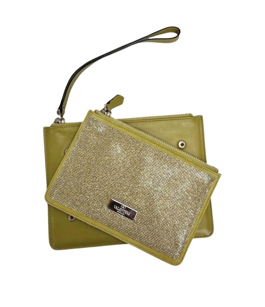image of Valentino Crystal Stones Small Pouches Leather Clutch Bag in Mustard, Men's