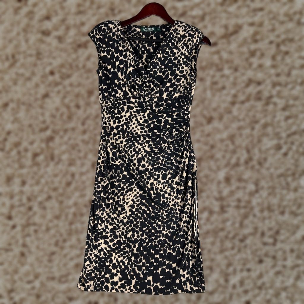 Ralph Lauren Ralph Lauren Dress Womens 4 Black Beige Cheetah Print Stretch Party Outwear Size S / US 4 / IT 40 - 1 Thumbnail