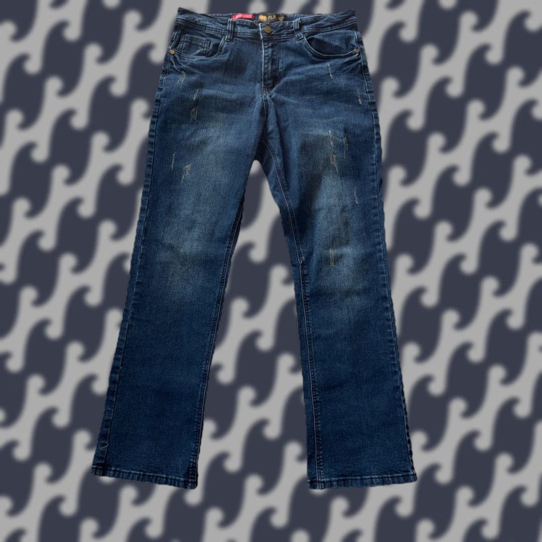 CO Platini Jeans Co Men’s Boot Cut Blue Denim Jeans 32X30 Distressed Style Solid 5-Pocket Regular Rise Mid Wash Blue Jeans Mens Regular Bootcut Size US 32 / EU 48 - 1 Thumbnail