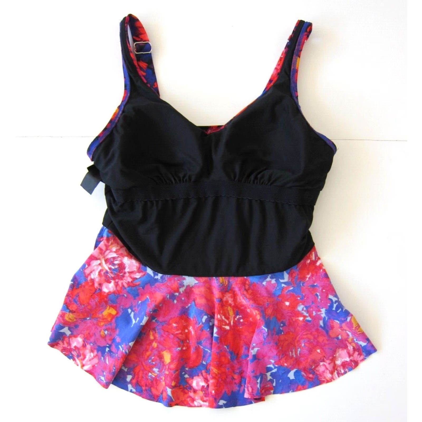 Vintage Contour Beach Scene Floral Built In Bra Tankini Swim Top 16 Red Womens Size 16 90s Vintage Pattern Size XXL / US 16-18 / IT 52-54 - 7 Thumbnail