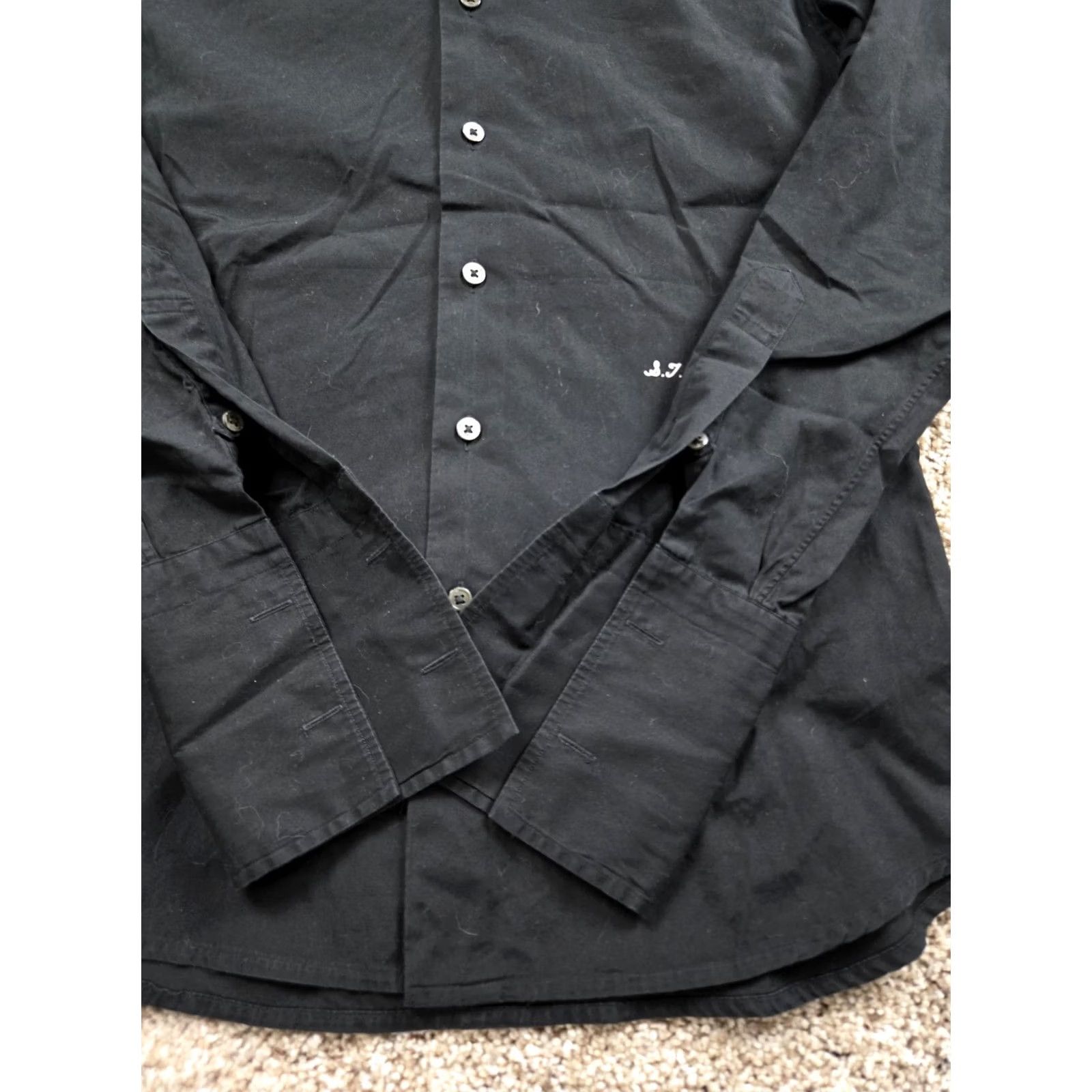 Vintage Ascot Chang Shirt Mens M Black 100% Cotton Dress Monogram French Cuff Shirt Dress Shirt Mens Black 100% Cotton Monogram French Cuff Size 40R - 3 Thumbnail