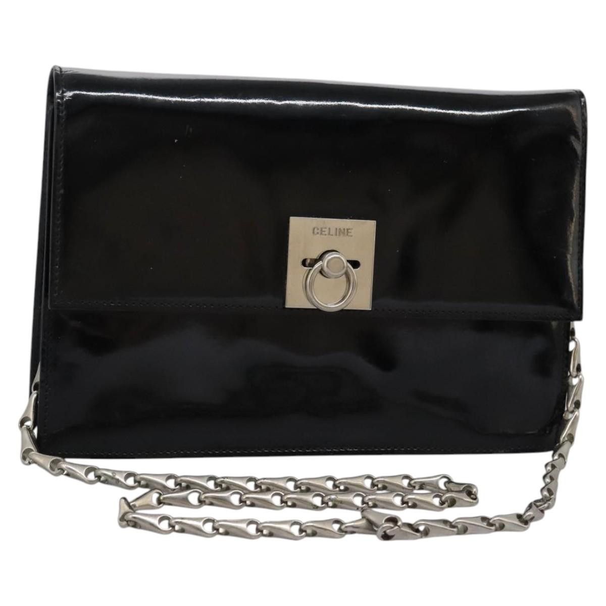 Celine CELINE Chain Shoulder Bag Enamel Black Silver Size ONE SIZE - 1 Thumbnail