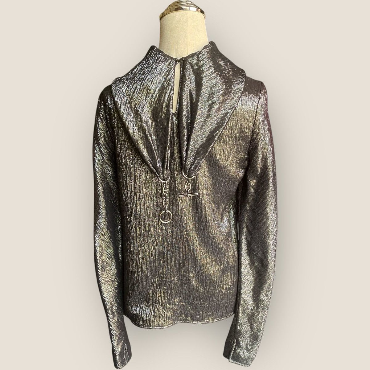 Hermes Vintage Hermes Chaine d'ancre Silver Silk Blouse Size M / US 6-8 / IT 42-44 - 6 Thumbnail