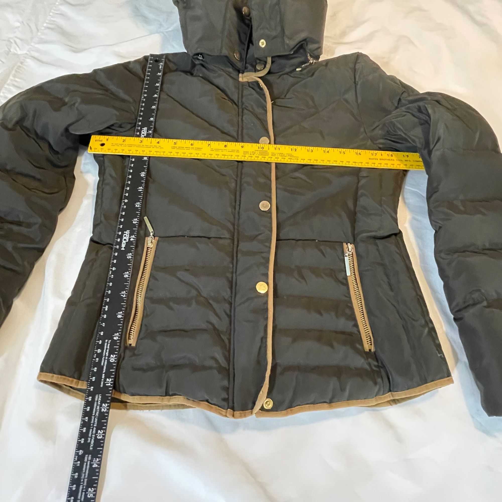 H&M H&M Brown Hooded Women size 6 Down Puffer Jacket With Tan Tr Size M / US 6-8 / IT 42-44 - 5 Thumbnail
