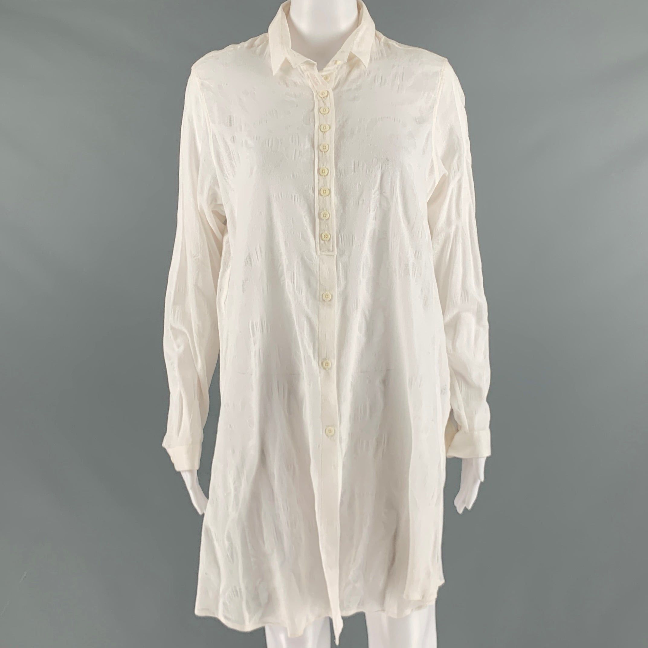 image of Ann Demeulemeester White Cotton Textured Long Blouse, Women's (Size Medium)
