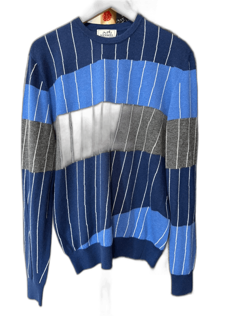 Hermes Hermes Cashmere Sweater in Blue Stripes Size US L / EU 52-54 / 3 - 1 Thumbnail