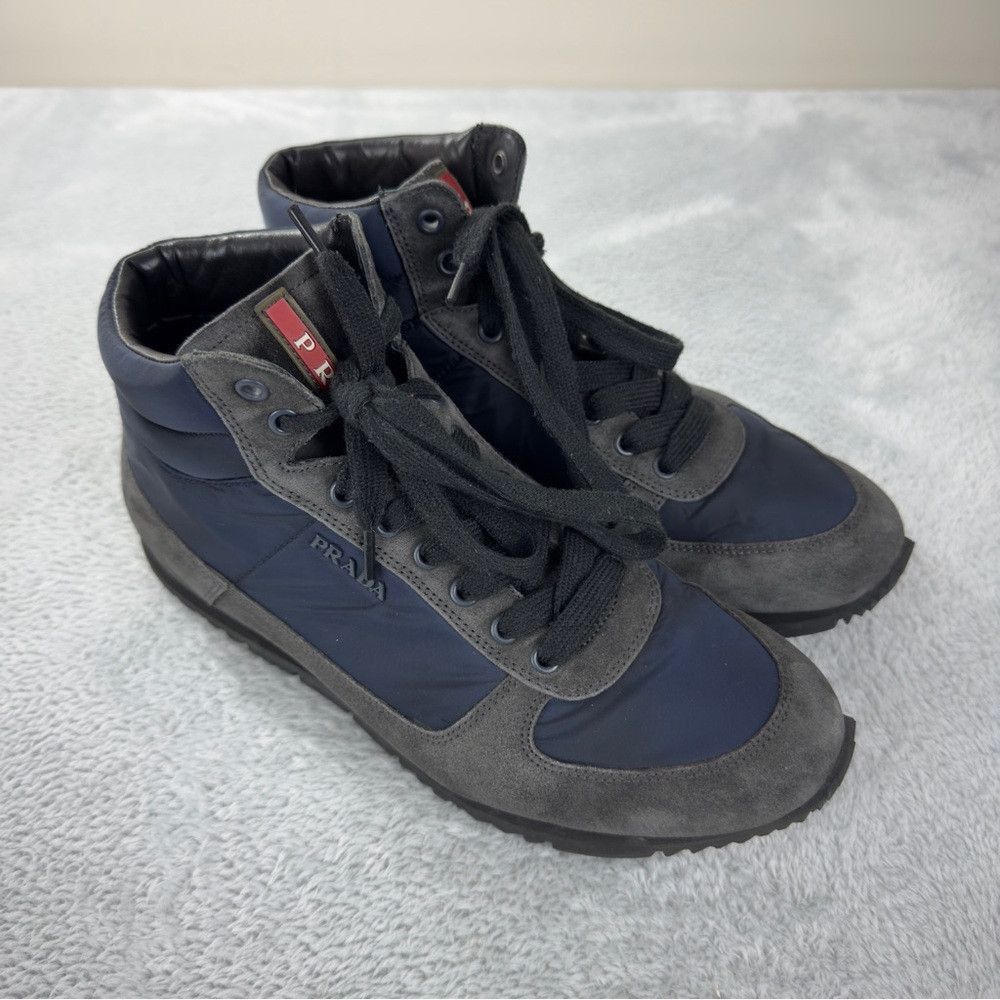 Prada Prada Hi Top Grey/Blue Nylon and Suede High Top Sneaker Sz Size US 7.5 / EU 40-41 - 3 Thumbnail