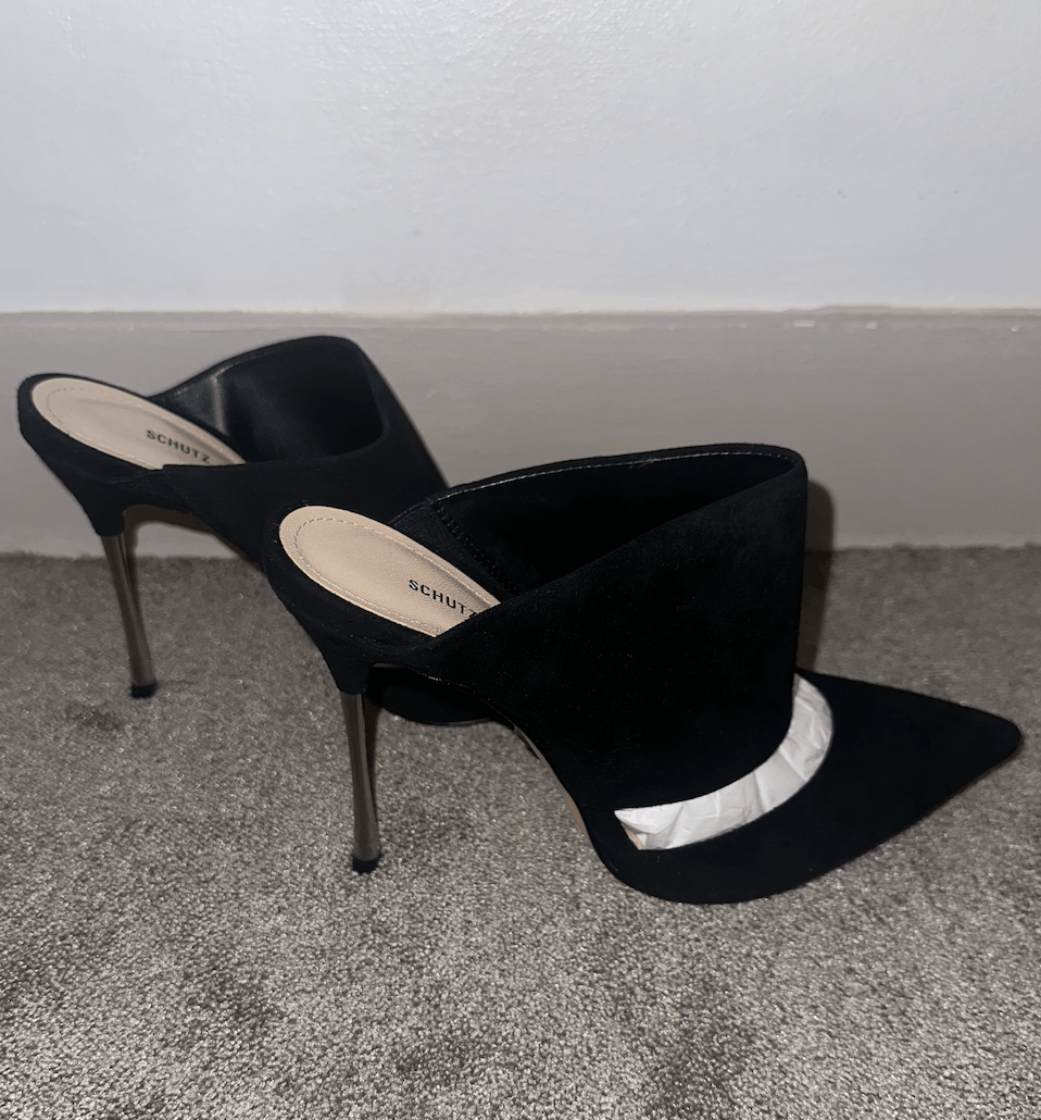 SCHUTZ Schutz Black Velvet Silver Stiletto Mules Size US 7 / IT 37 - 3 Thumbnail
