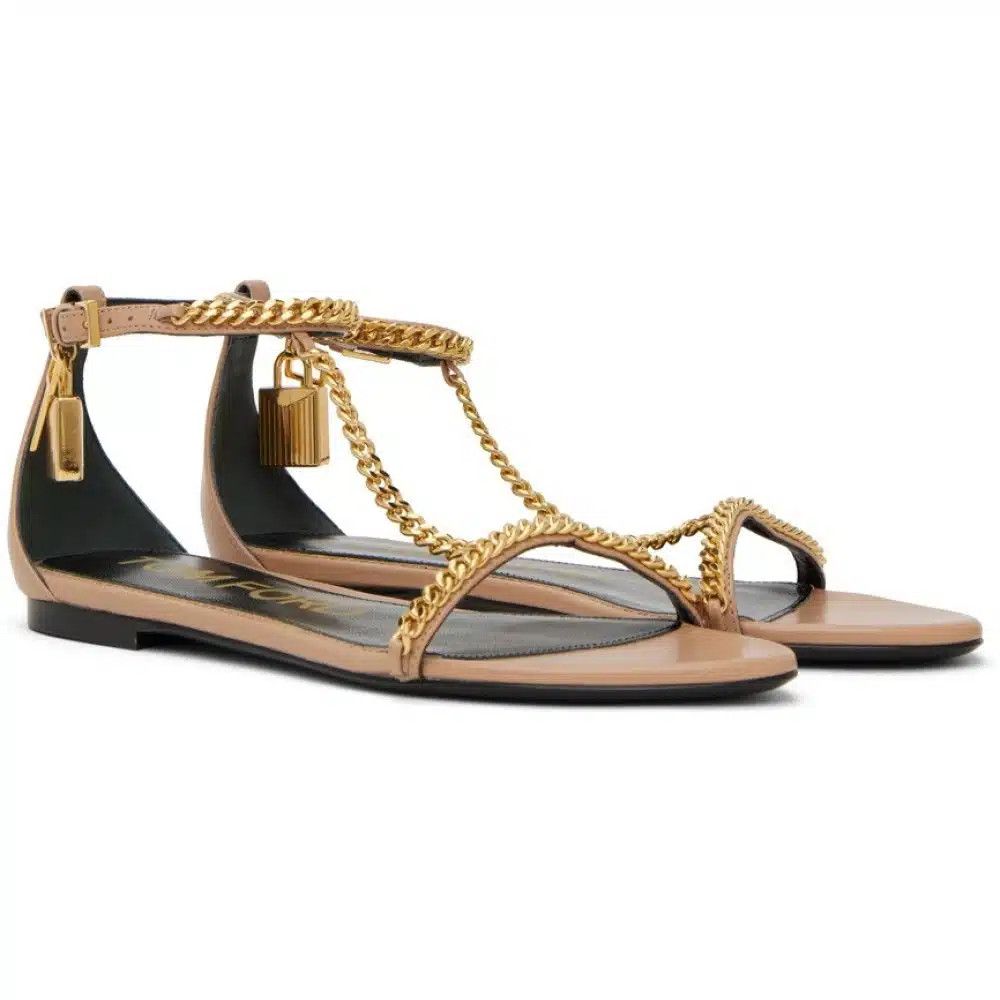 Tom Ford o1loc1c0325 W3218 Padlock Chain Flats in Beige Size US 6 / IT 36 - 2 Thumbnail