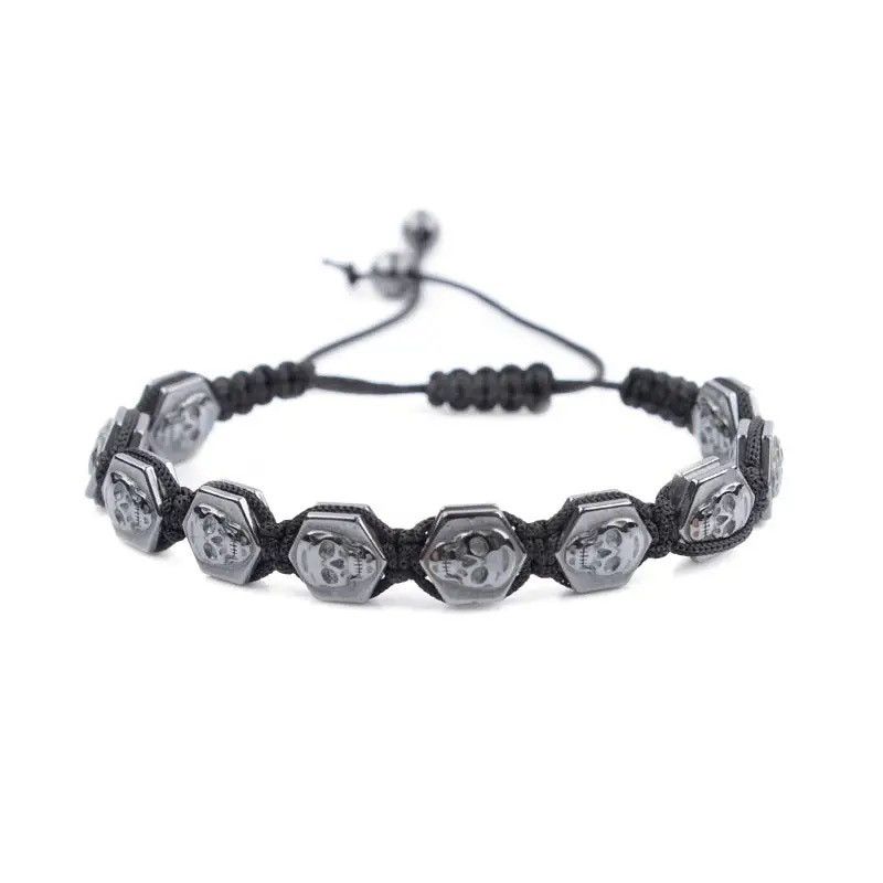Vintage Hexagonal Skull Hematite Bracelet Size ONE SIZE - 5 Thumbnail