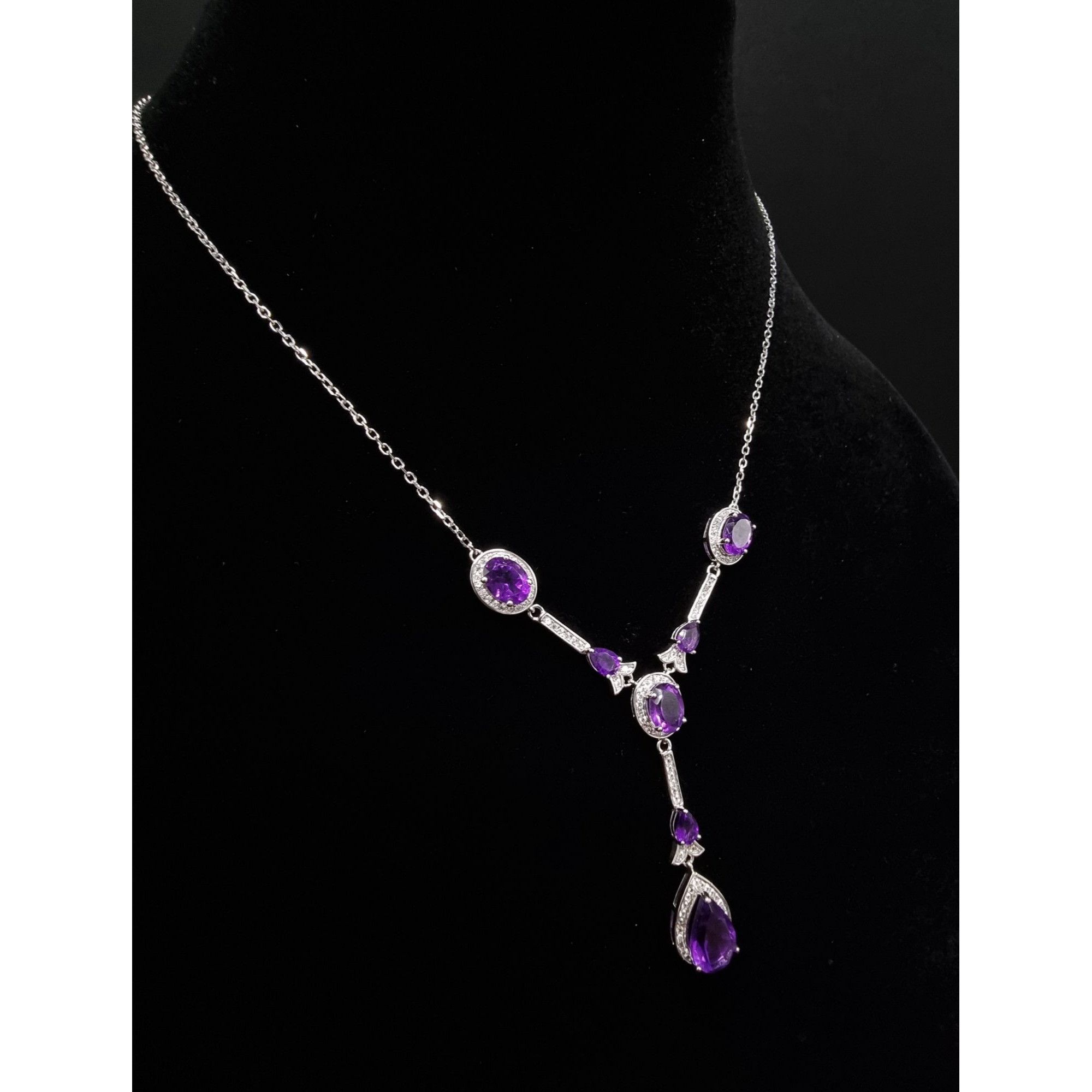 Vintage JCL 925 Sterling Silver Amethyst Necklace With Teardrop & Ov Size ONE SIZE - 2 Thumbnail