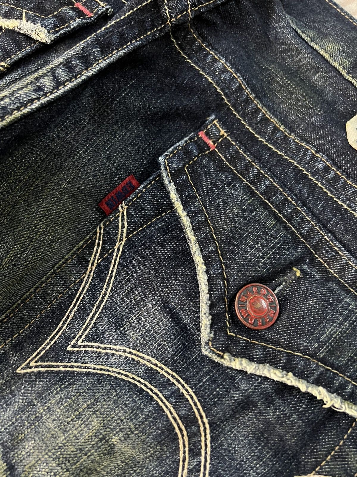 Edwin Vintage Edwin 503 Blue Trip Flare Distress Jean Japan Size US 33 - 23 Thumbnail