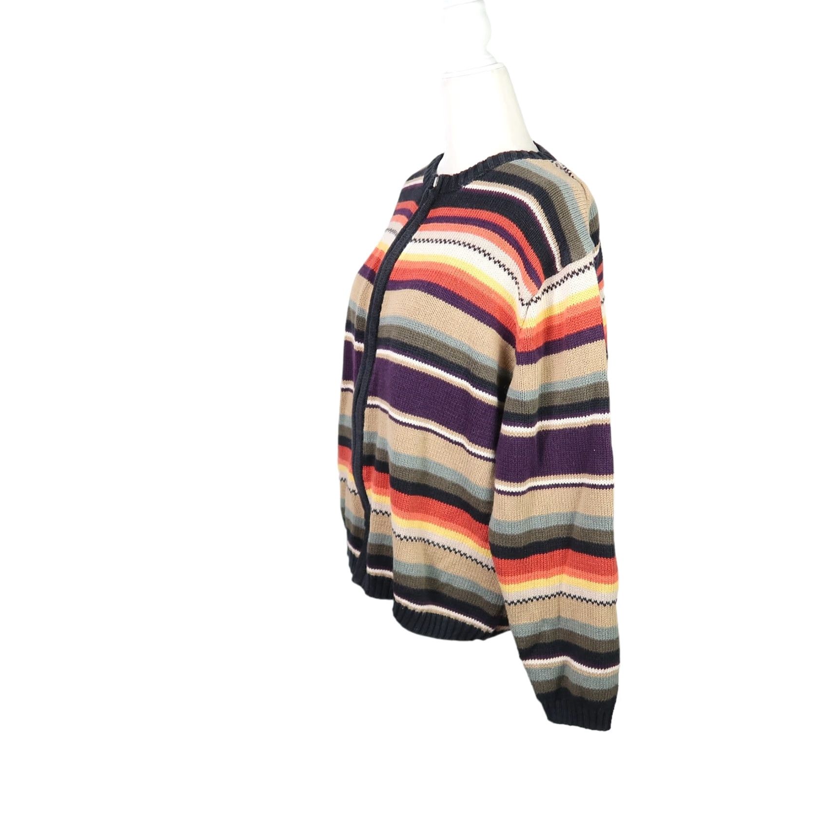 Style & Co VINTAGE 90s Style & Co Tan Stripe Knit Zip Front Cardigan Sweater L Women Modern Casual Knit Shirt Size L / US 10 / IT 46 - 3 Thumbnail