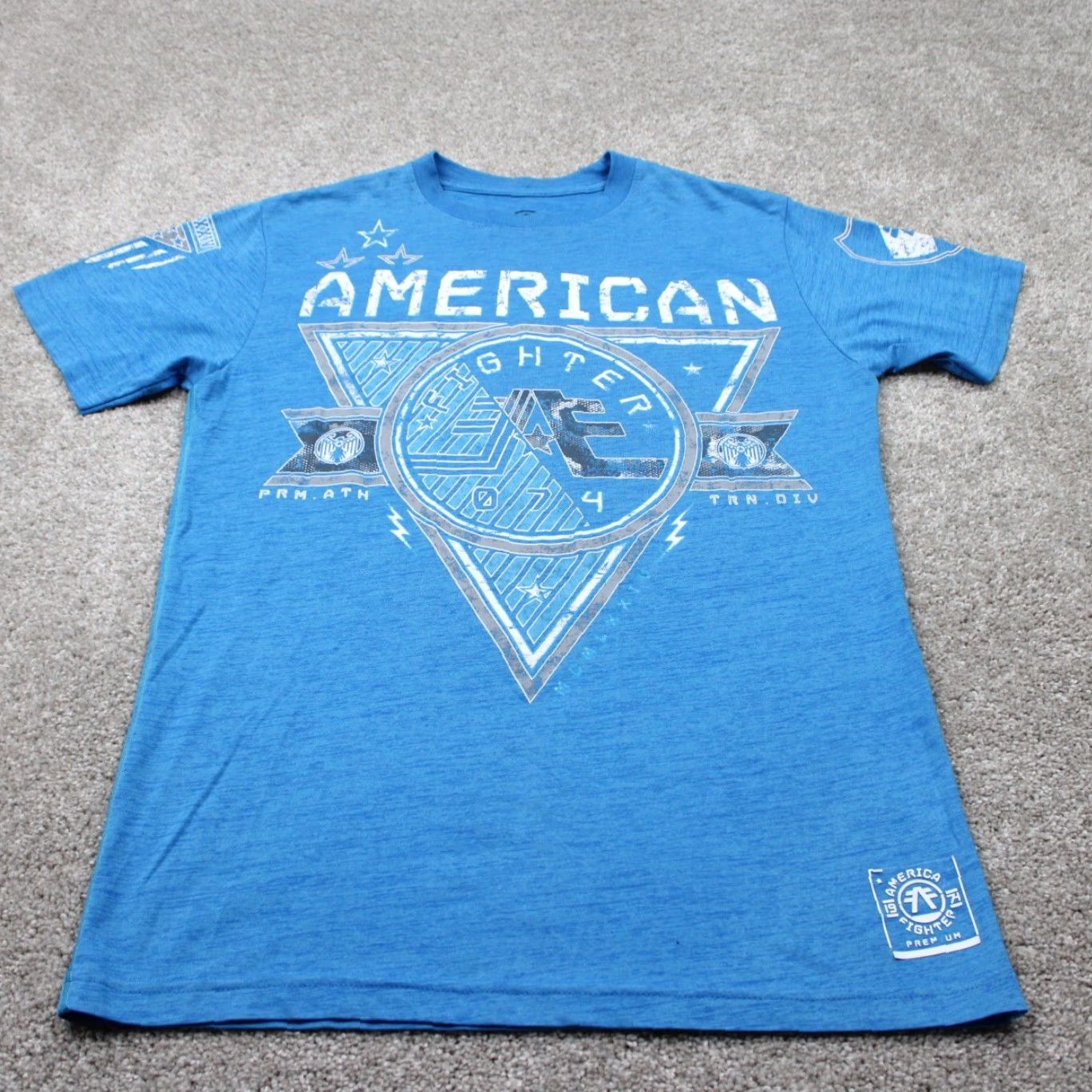 Vintage American Fighter Shirt Mens Small Blue Cotton/Poly S/S Pullover Tee Size US S / EU 44-46 / 1 - 2 Thumbnail