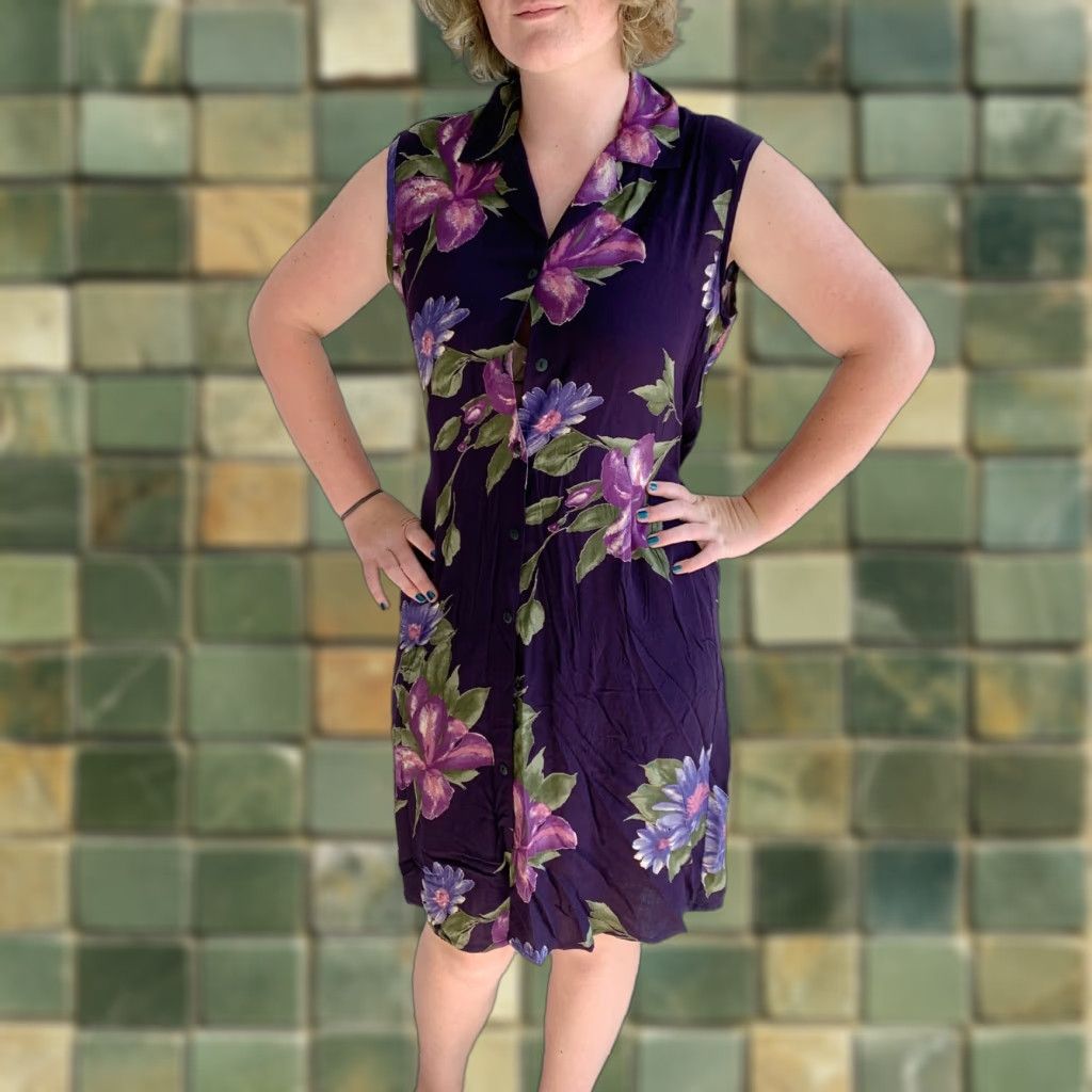 Vintage Caribou Dress Purple Floral Rayon Vintage 1990s Shift M Womens Size Medium Size M / US 6-8 / IT 42-44 - 1 Thumbnail