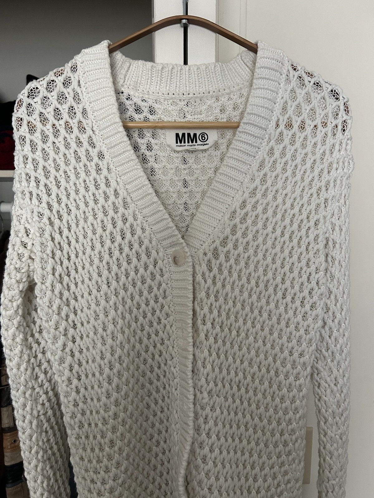 Maison Margiela Maison Margiela MM6 White Cotton Knit Mesh Cardigan Sweater Size M / US 6-8 / IT 42-44 - 1 Thumbnail