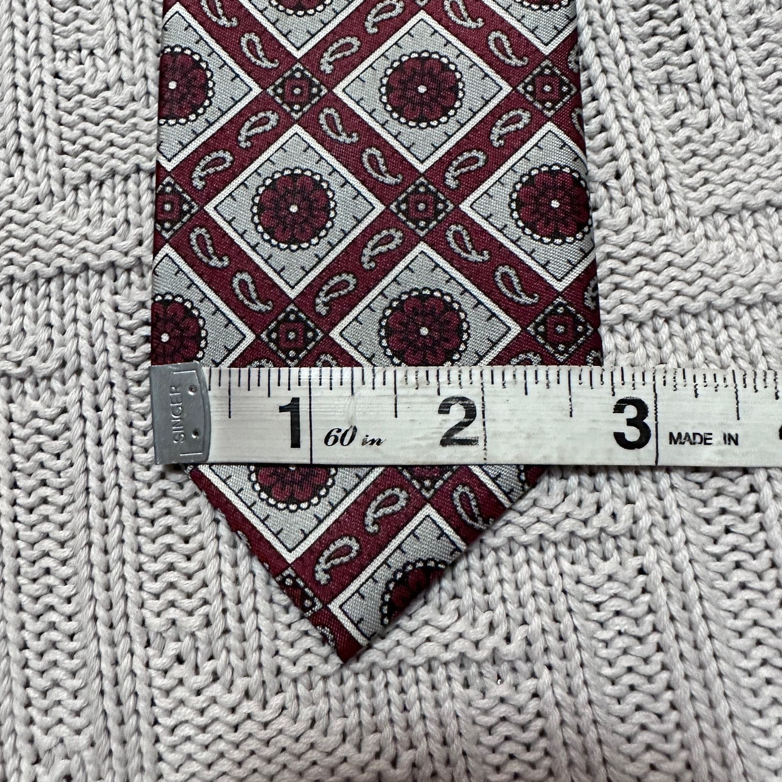 Vintage Vintage maroon and silver paisley men's tie Size ONE SIZE - 5 Thumbnail